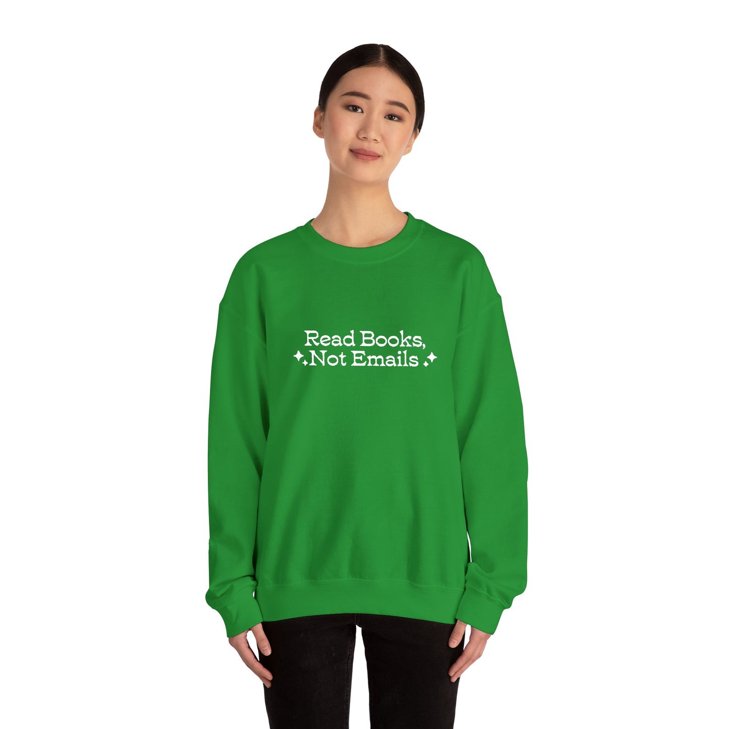 "Read Books Not Emails." - Embroidered Cozy Literary Sweatshirt (White Text)