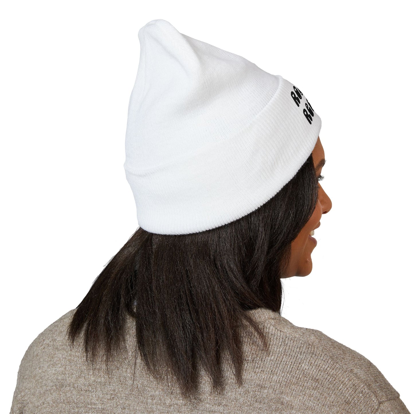 "Romance Reader" - Embroidered Literary Cuffed Beanie (Black Text with Maroon Hearts)