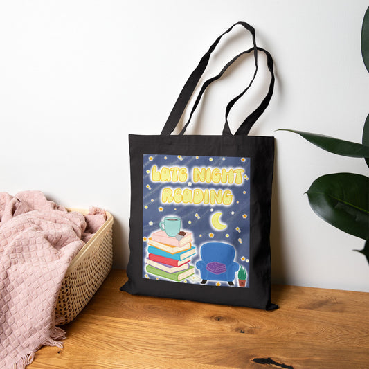 "Late Night Reading" Book Lover Canvas Tote Bag