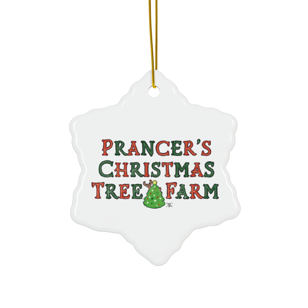 Prancer's Christmas Tree Farm Ceramic Ornament