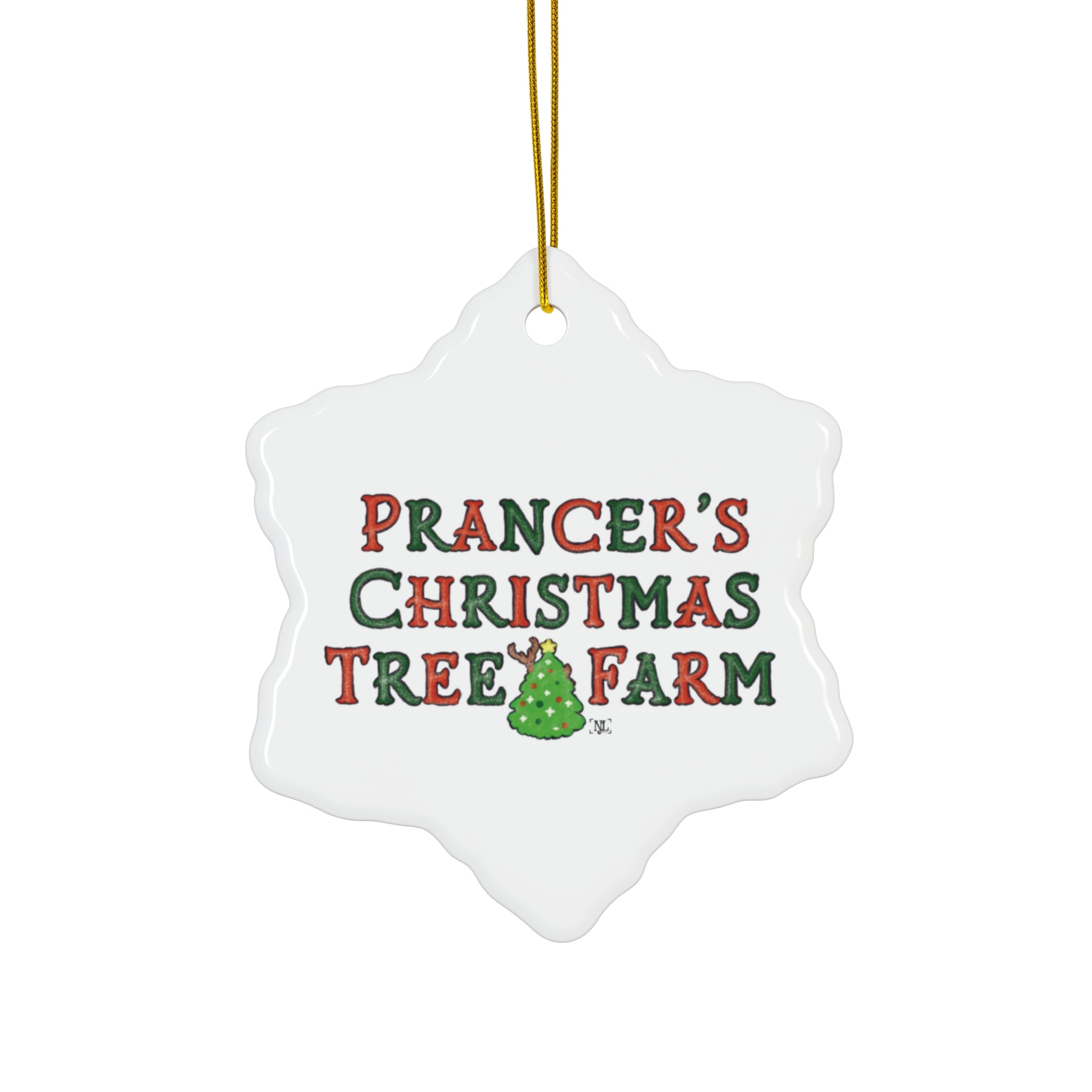 Prancer's Christmas Tree Farm Ceramic Ornament