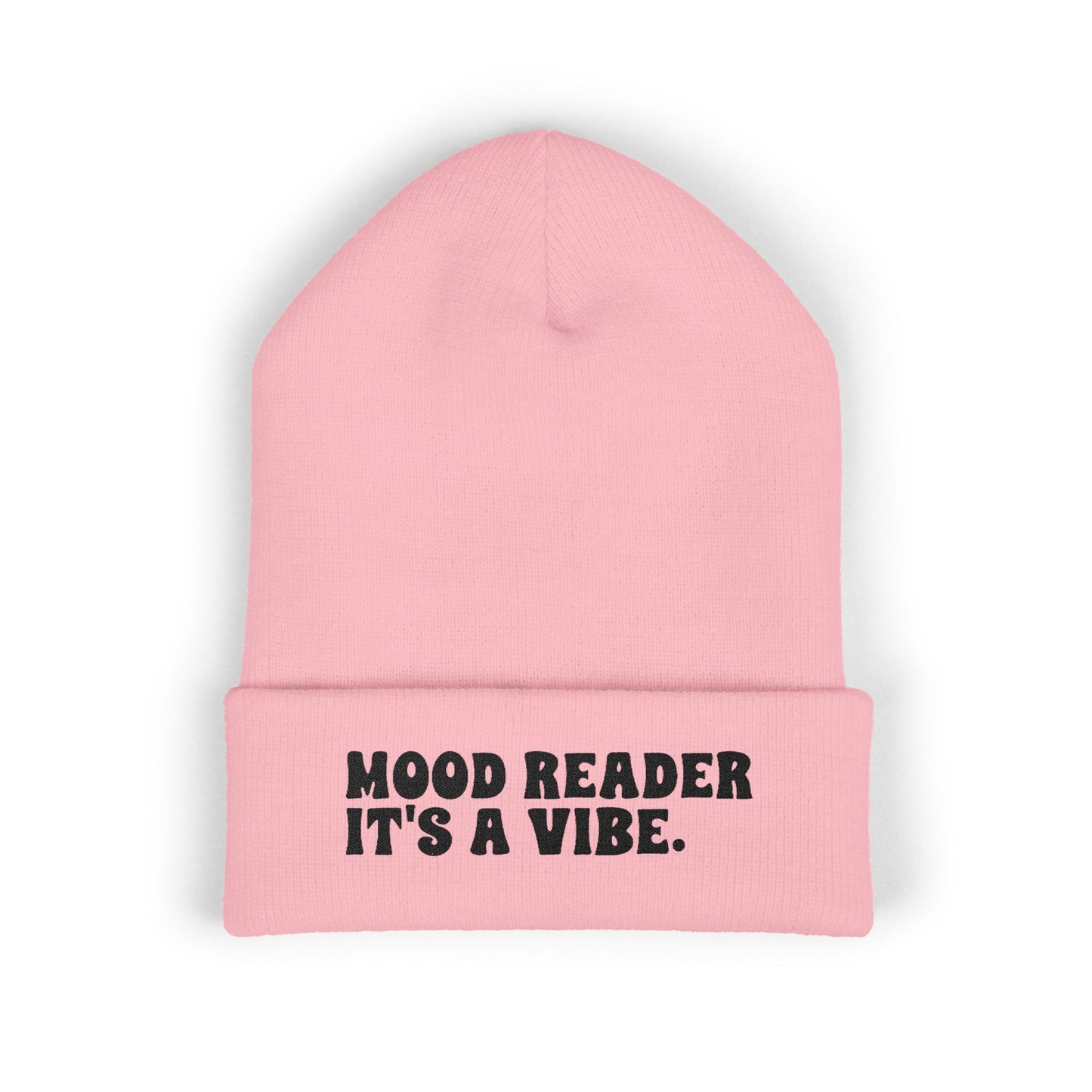 "Mood Reader It's a Vibe." - Embroidered Literary Cuffed Beanie (Black Text)