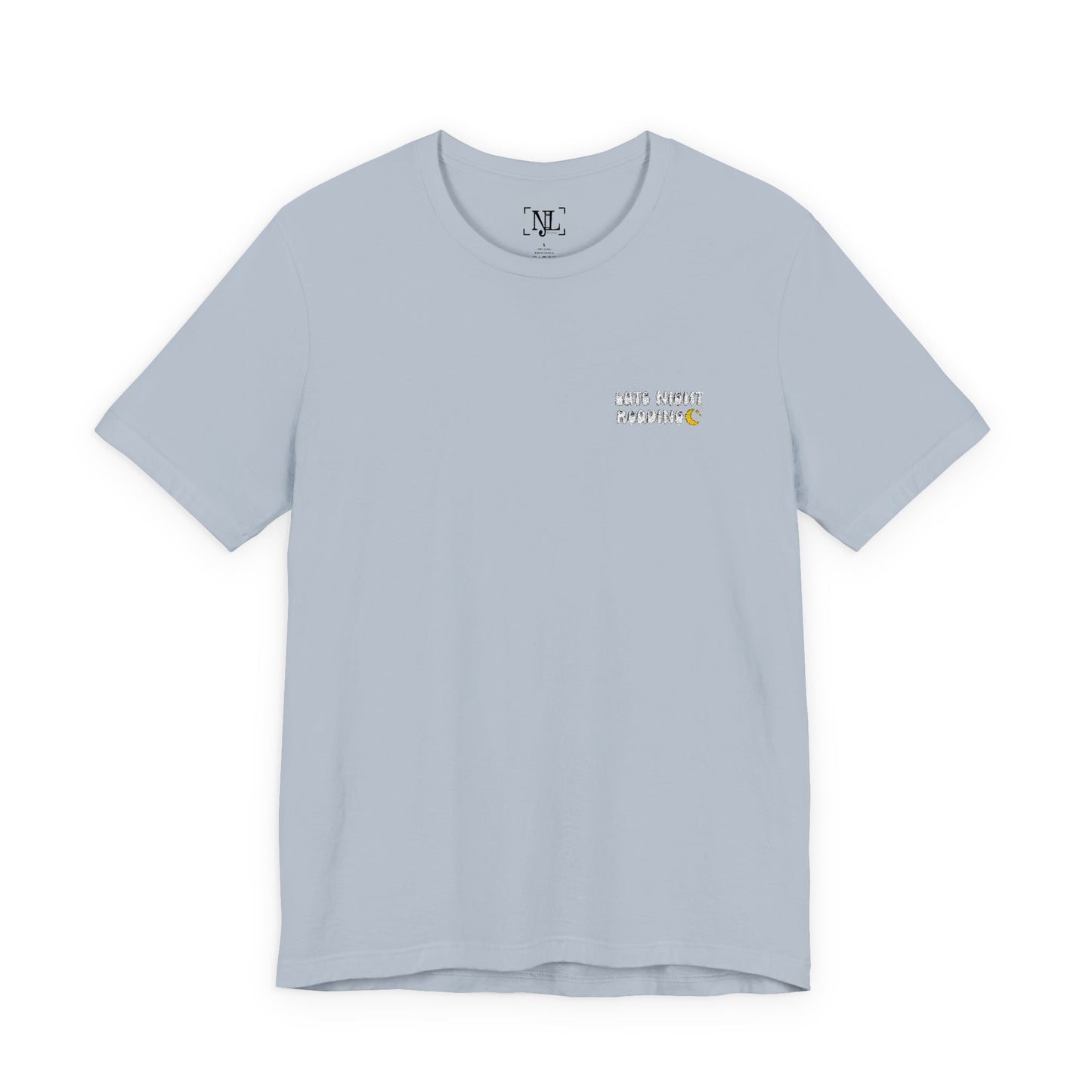 Late Night Reading - Embroidered Literary Tee (White Text)