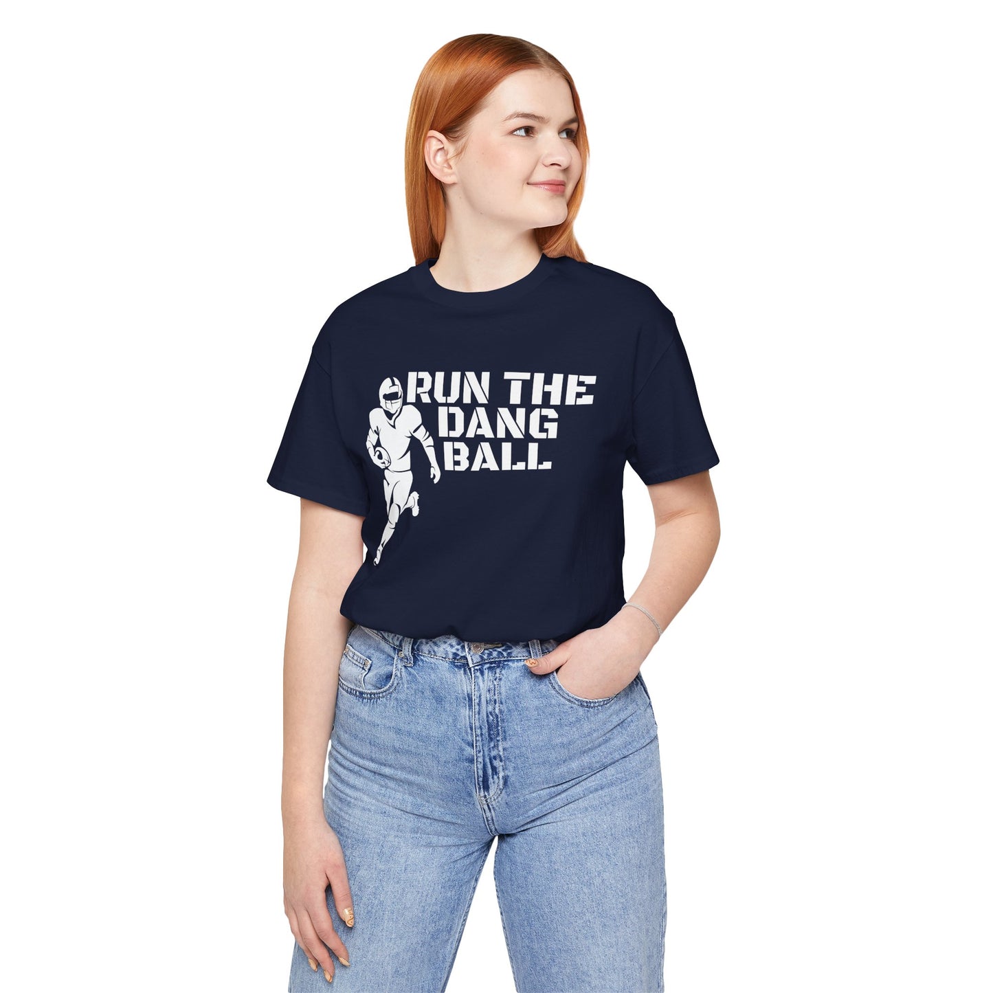 Run the Dang Ball T-Shirt — Football Player Graphic Tee (White Text)