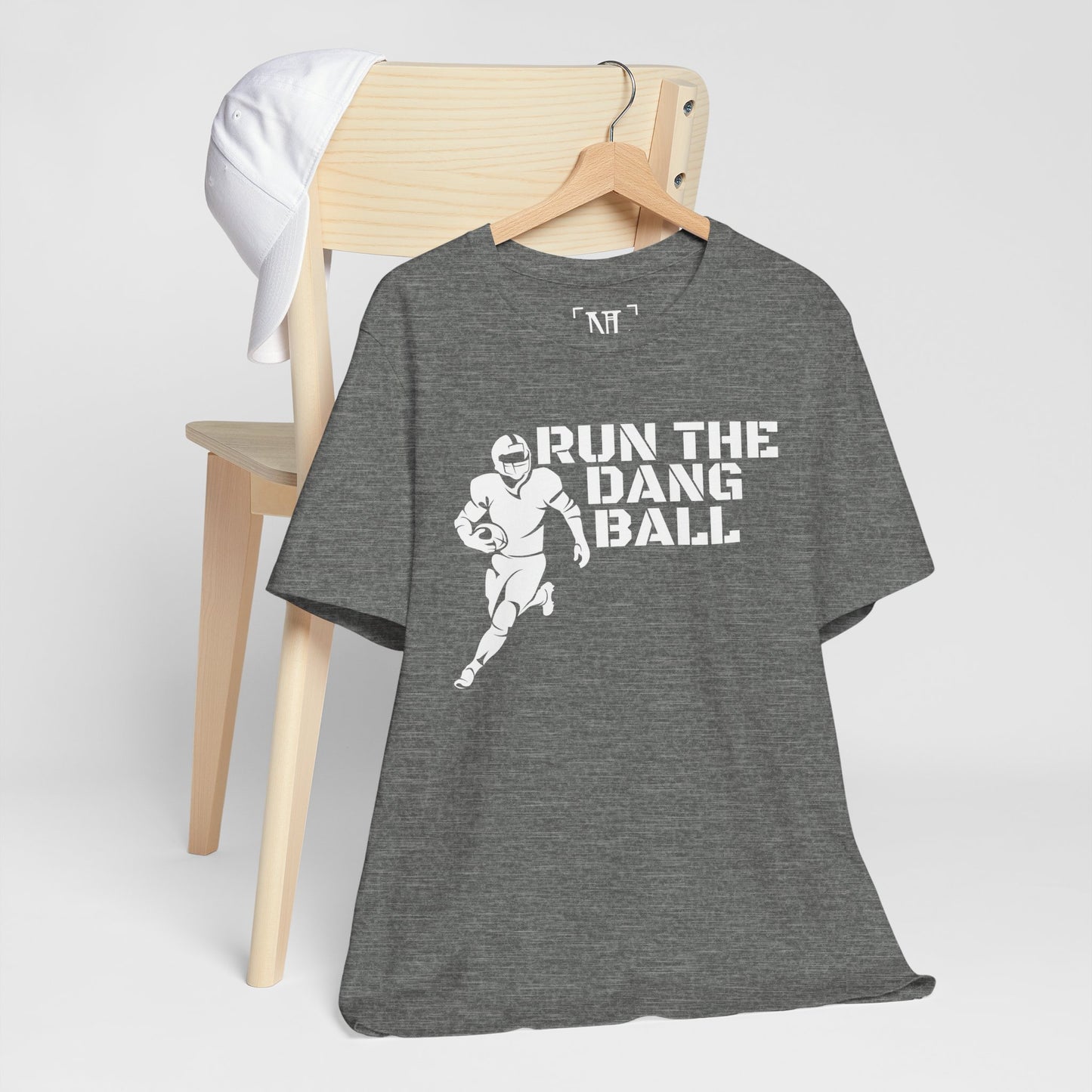 Run the Dang Ball T-Shirt — Football Player Graphic Tee (White Text)