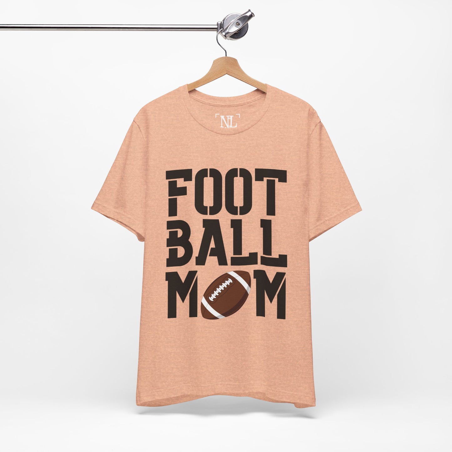 Football Mom T-Shirt – Bold Stacked Text with Football Graphic