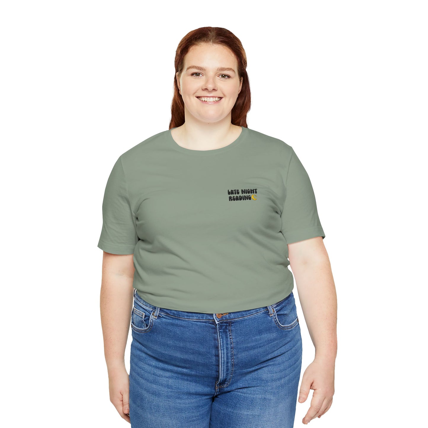 Late Night Reading - Embroidered Literary Tee (Black Text)