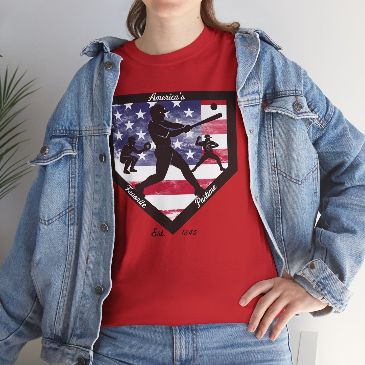 Baseball Home Plate American Flag T‑Shirt – America's Favorite Pastime Design
