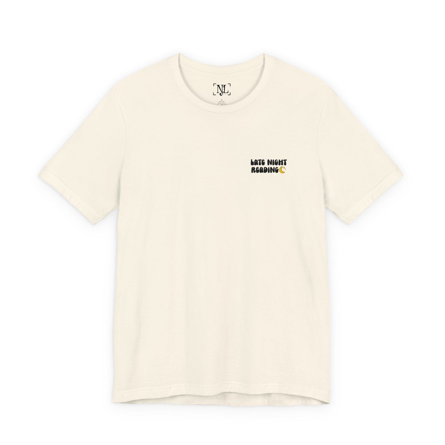 Late Night Reading - Embroidered Literary Tee (Black Text)