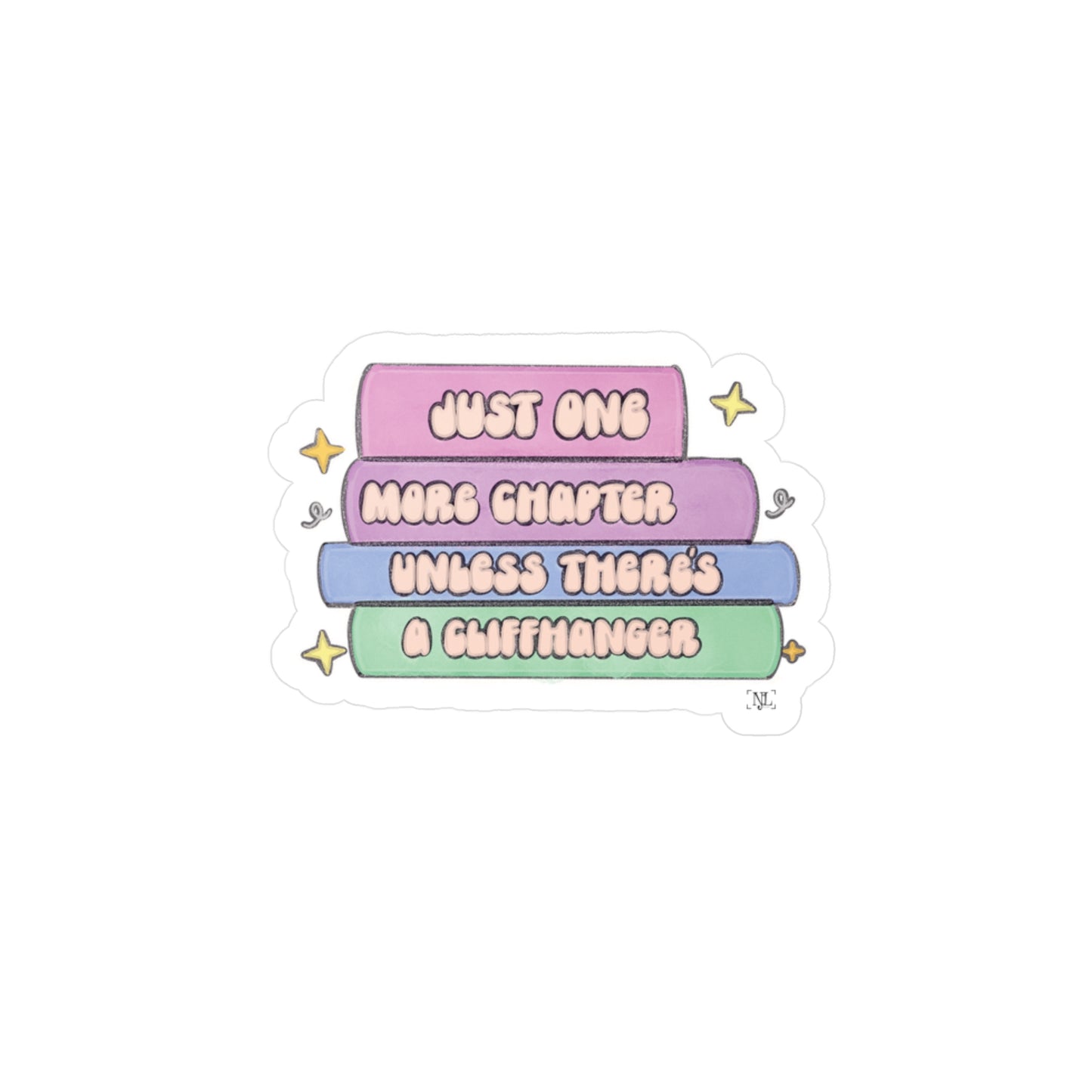 Book Lover Kiss Cute Vinyl Sticker — "Just One More Chapter"