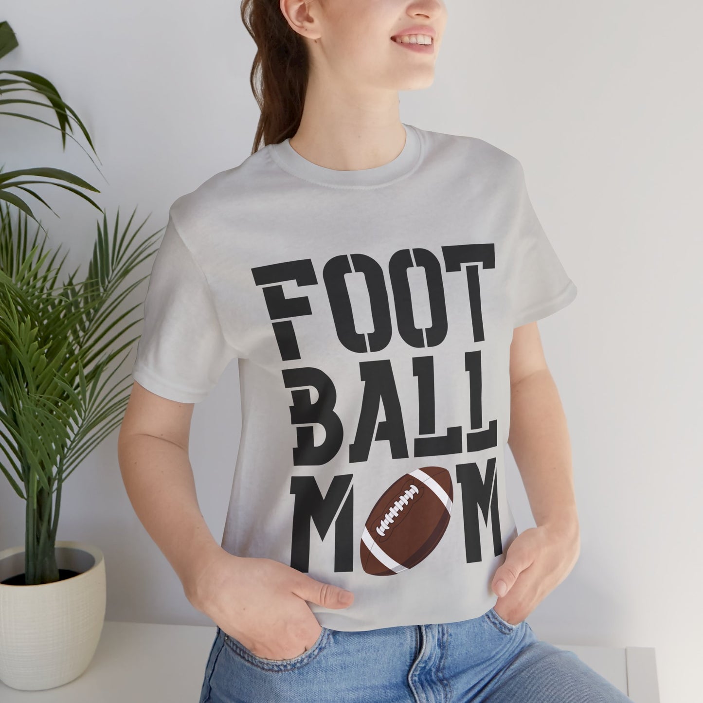 Football Mom T-Shirt – Bold Stacked Text with Football Graphic