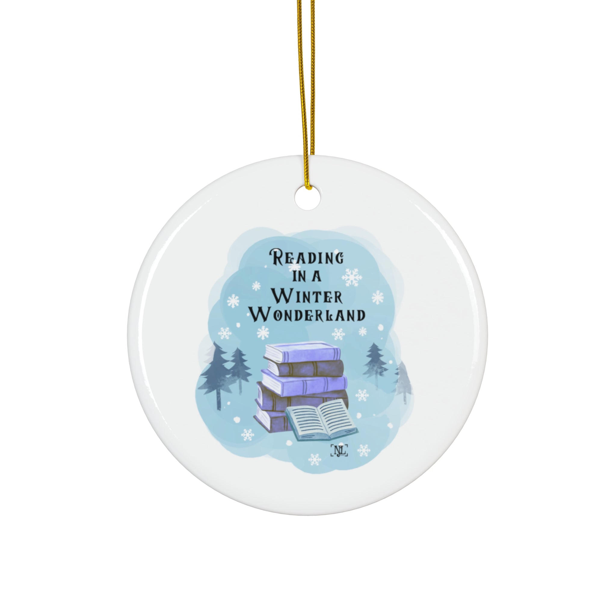 Reading in a Winter Wonderland Ceramic Ornament