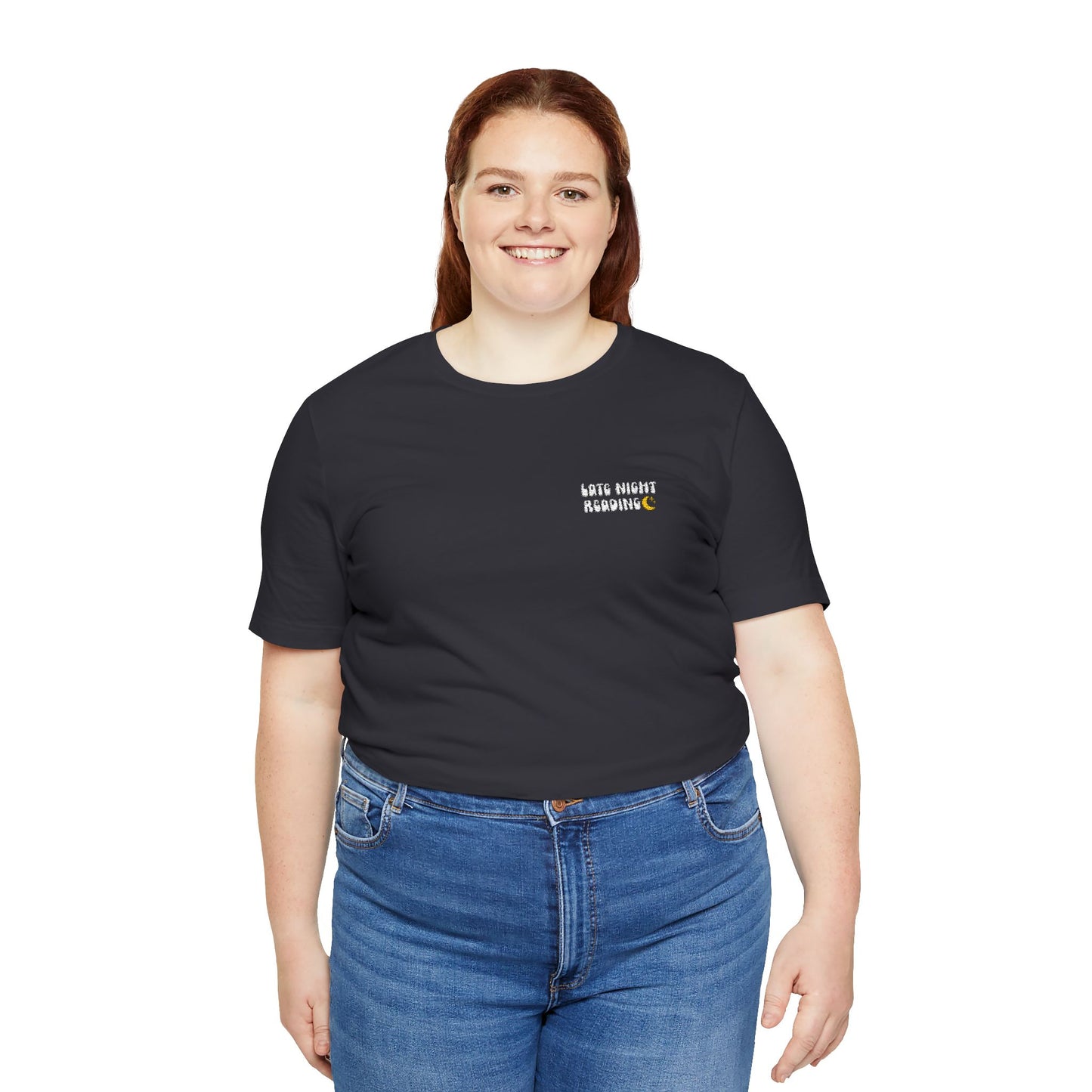 Late Night Reading - Embroidered Literary Tee (White Text)