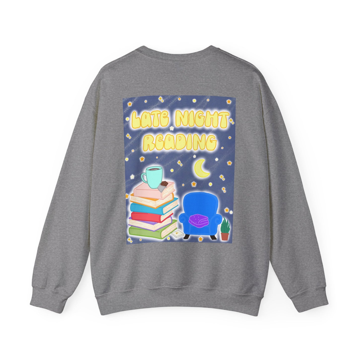 "Late Night Reading " — Cozy Book Lover Crewneck (Black Text)