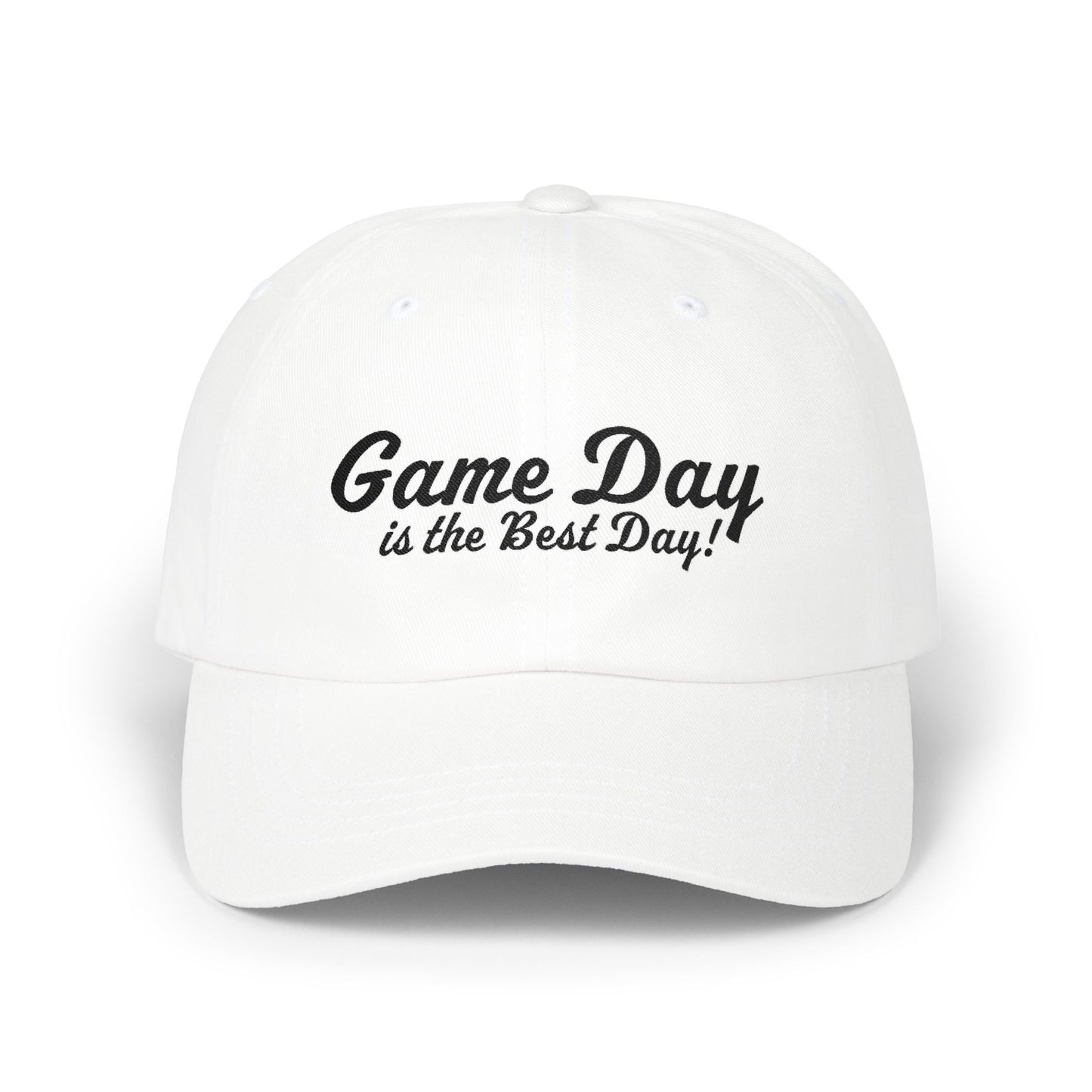 Baseball Hat "Game Day is the Best Day!" Black Text Embroidered
