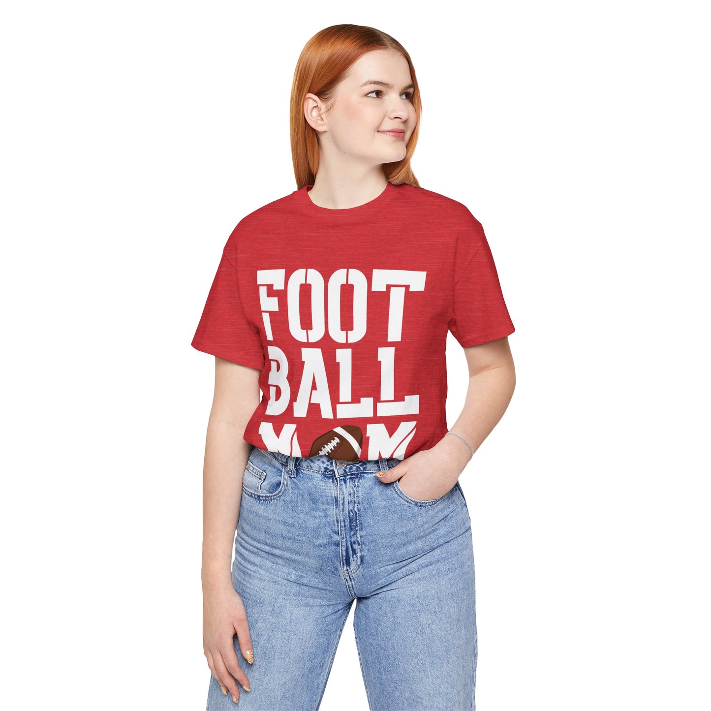 Football Mom T-Shirt – Bold Stacked Text with Football Graphic (White Text)