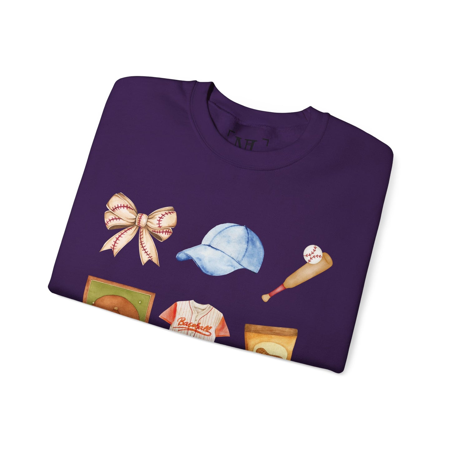 Baseball Icons Crewneck Sweatshirt — Watercolor Baseball Gear Graphic