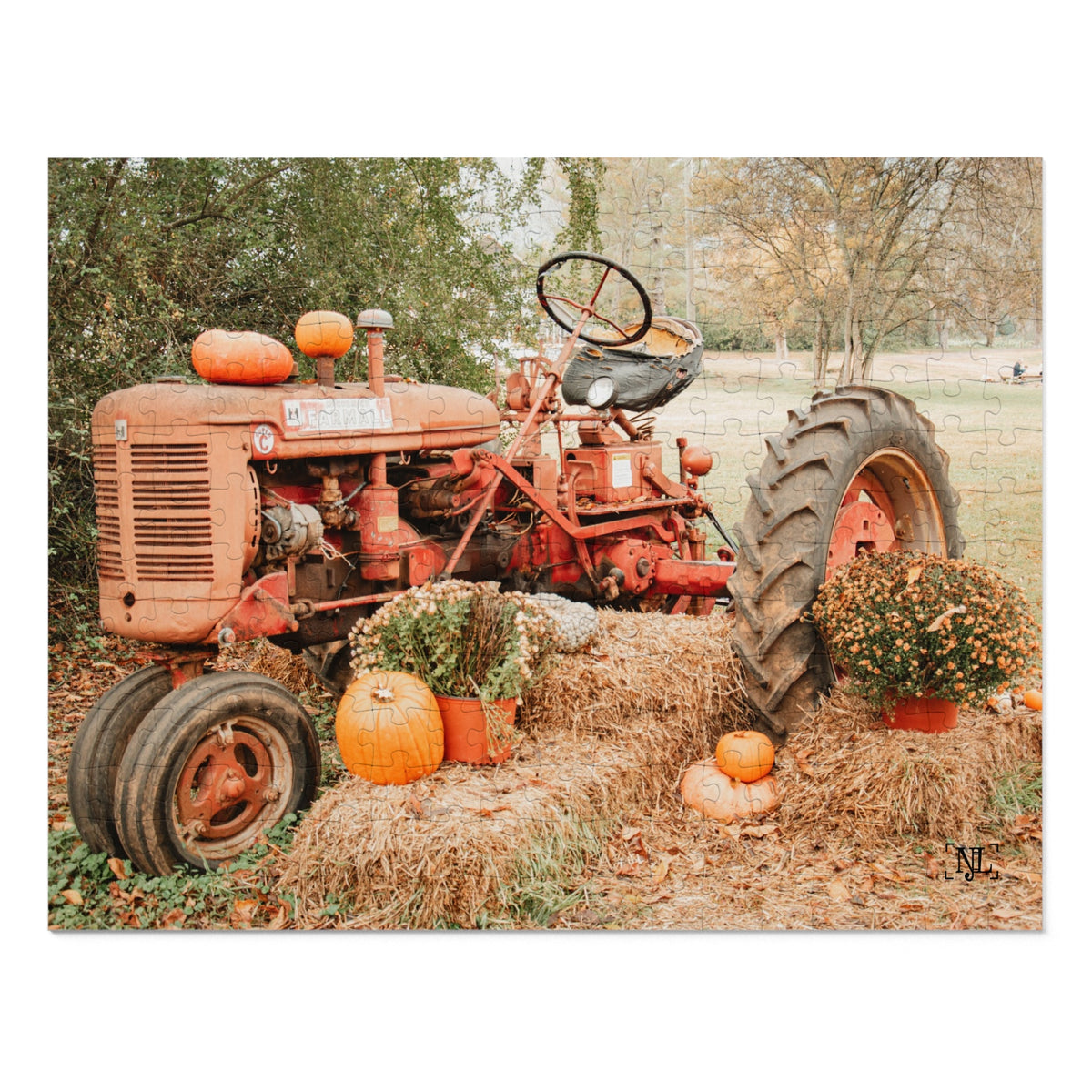 Rustic Fall Tractor Jigsaw Puzzle with Tin