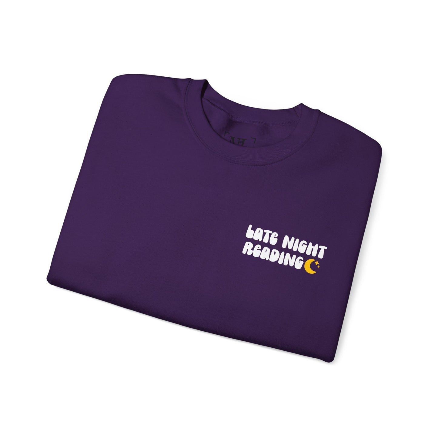 "Late Night Reading " — Cozy Book Lover Crewneck (White Text)