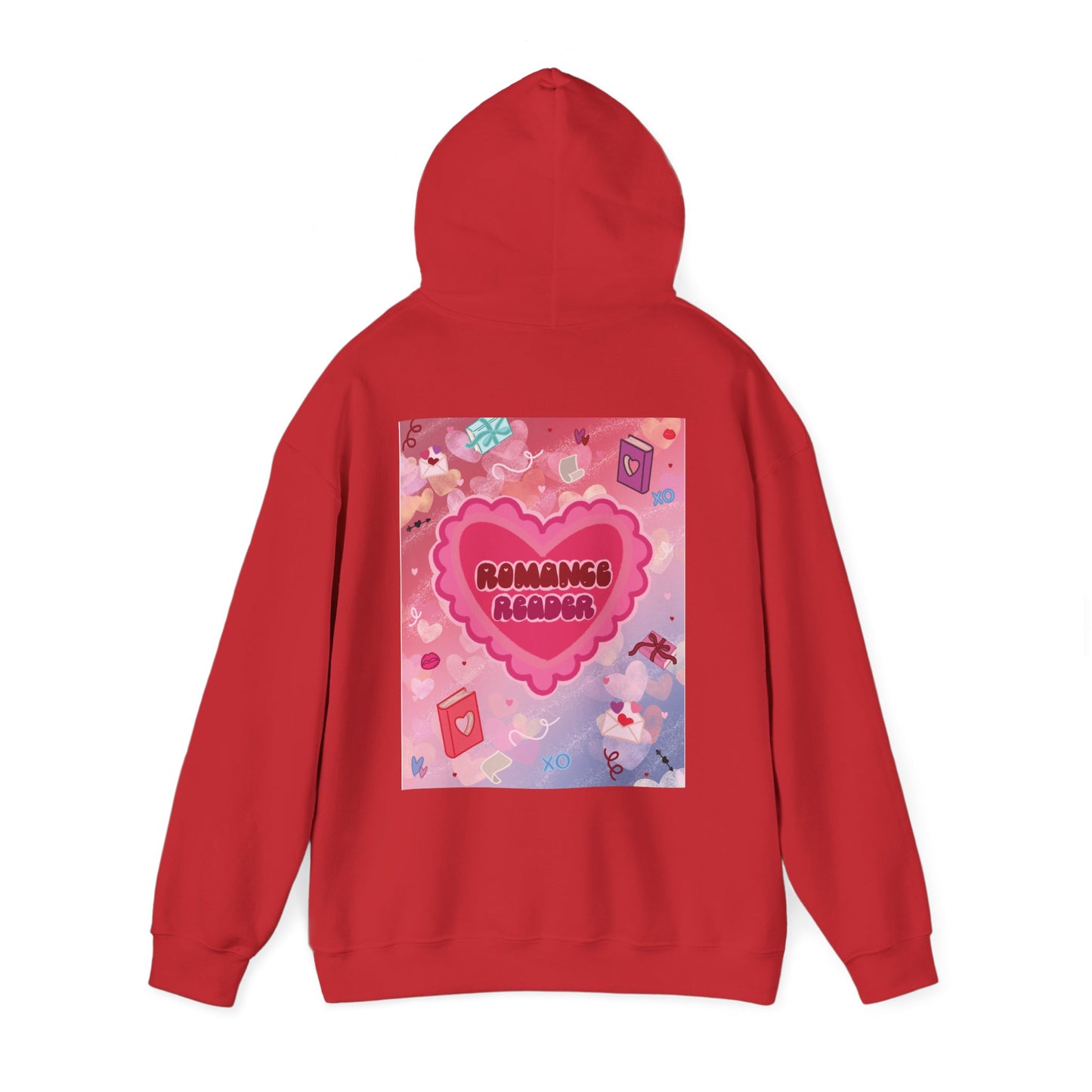 Romance Reader Hoodie — Cute Pink Heart Book Lover Pullover (White Text)
