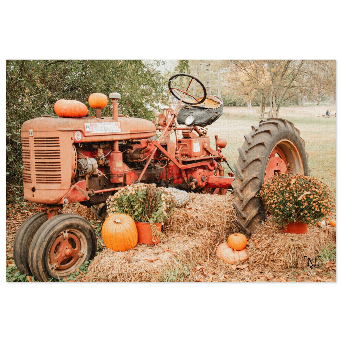 Rustic Fall Tractor Jigsaw Puzzle with Tin