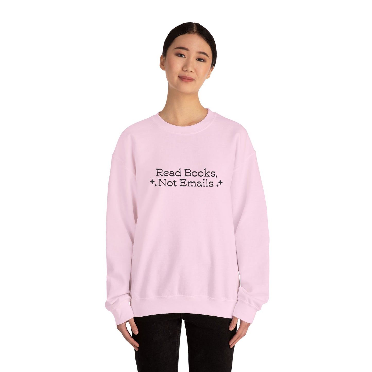 "Read Books Not Emails." - Embroidered Cozy Literary Sweatshirt (Black Text)