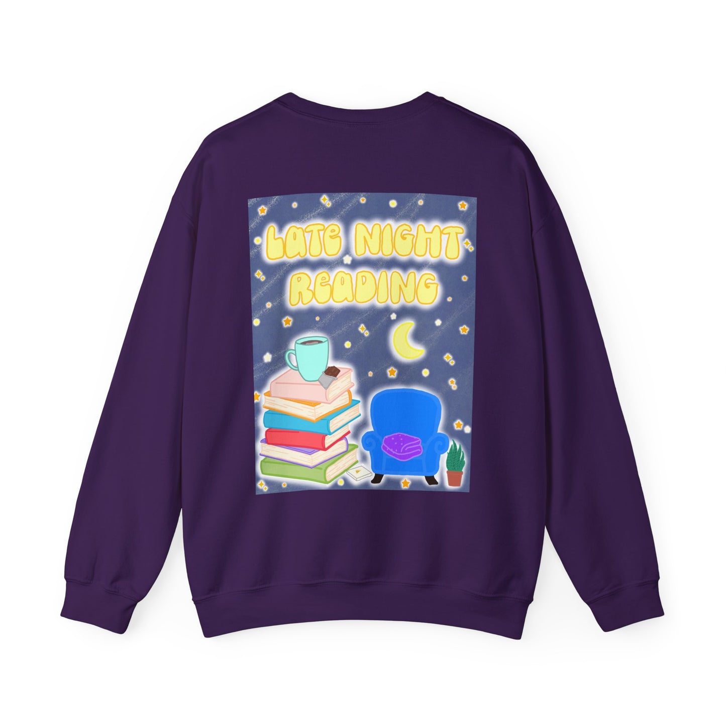 "Late Night Reading " — Cozy Book Lover Crewneck (White Text)