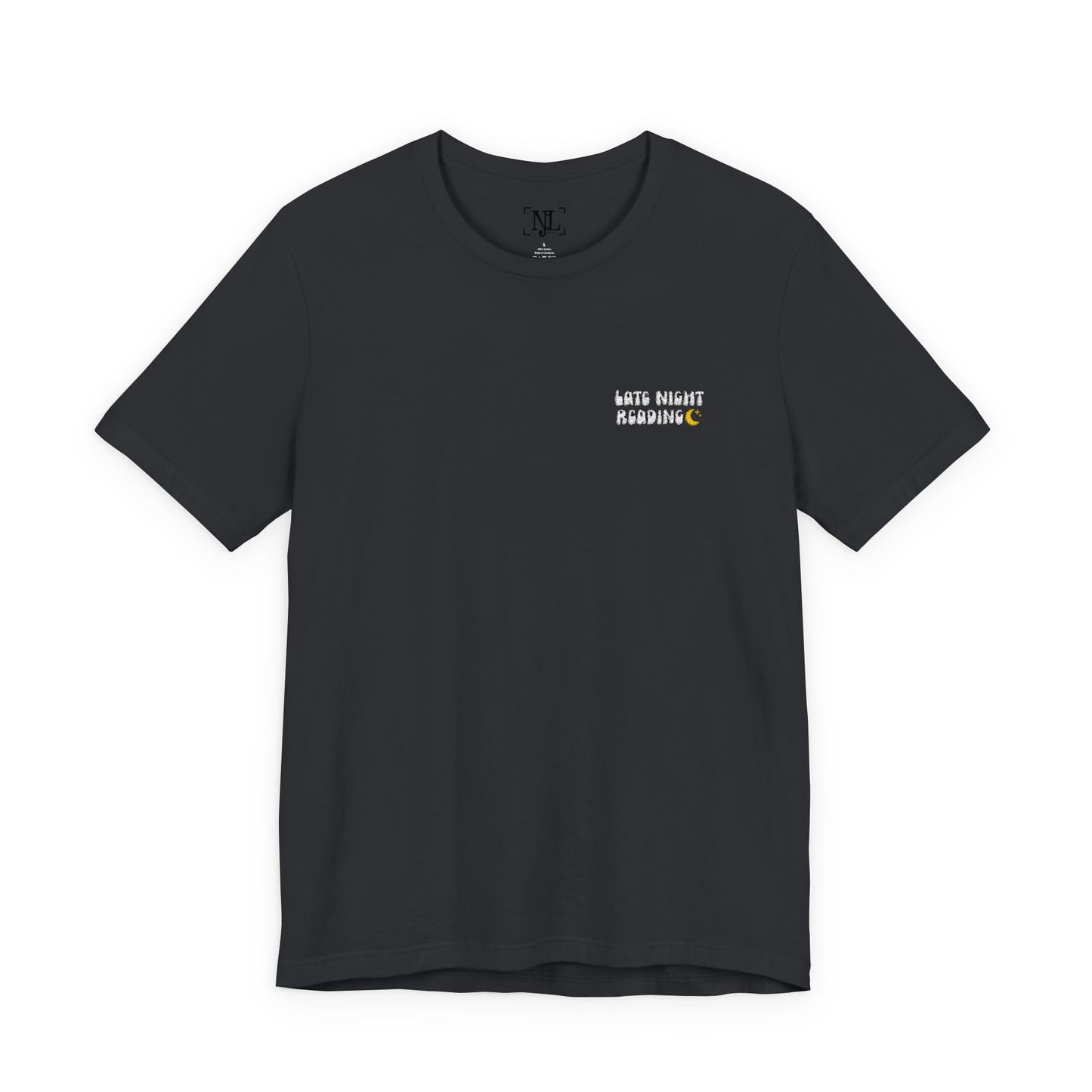 Late Night Reading - Embroidered Literary Tee (White Text)