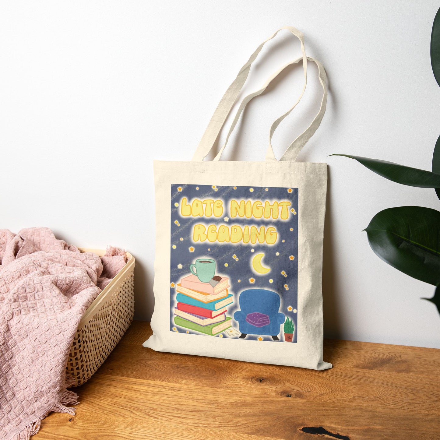 "Late Night Reading" Book Lover Canvas Tote Bag