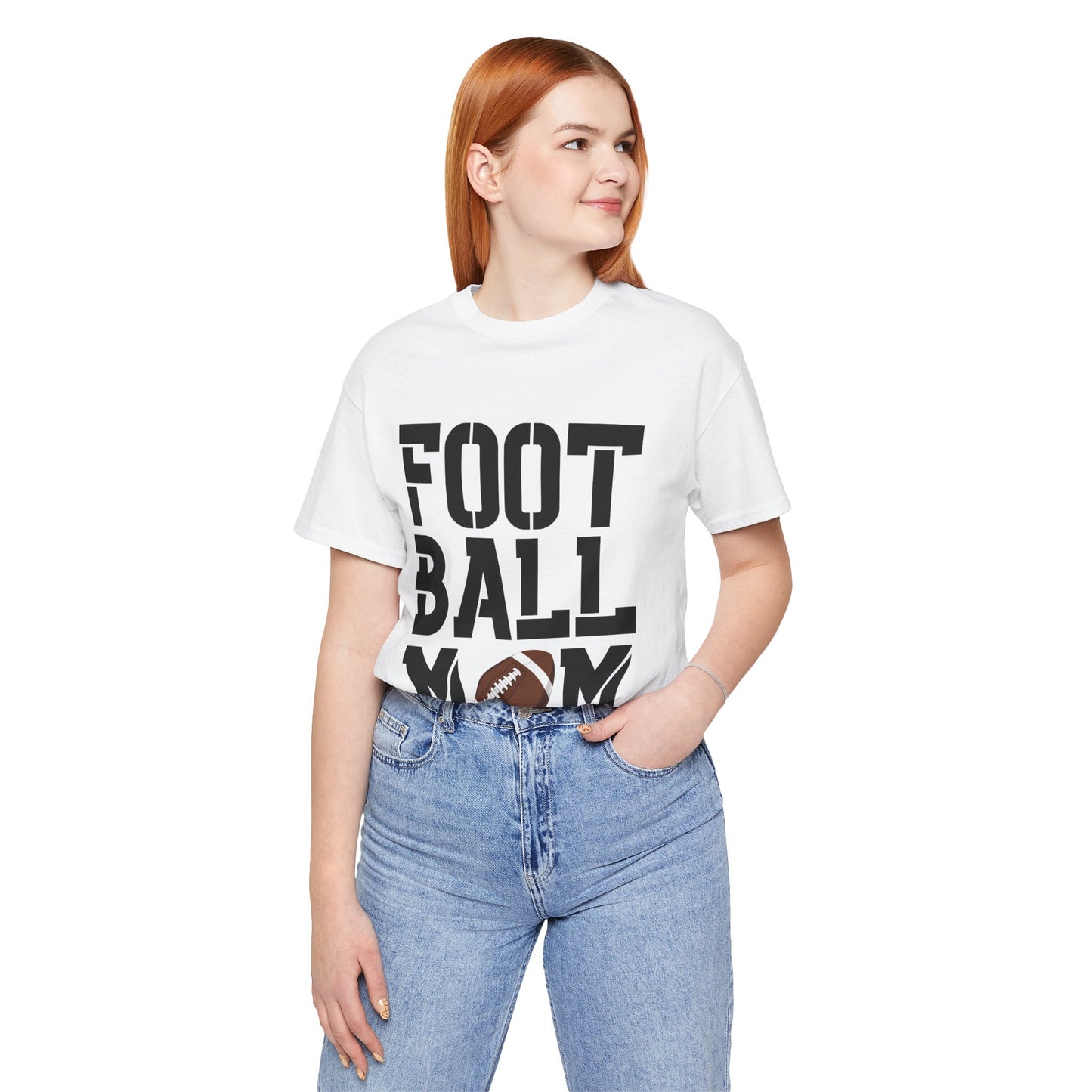Football Mom T-Shirt – Bold Stacked Text with Football Graphic