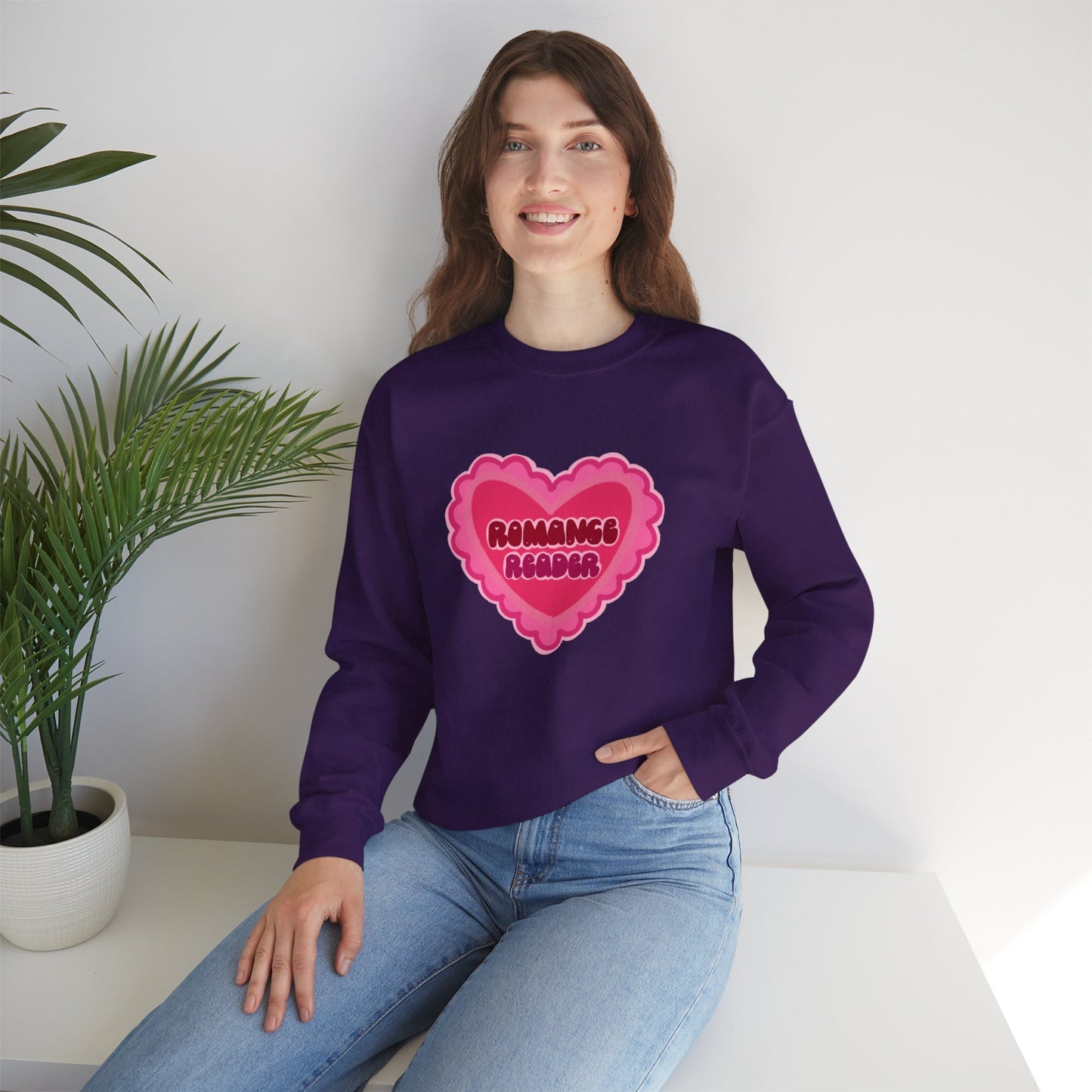Romance Reader Heart Logo - Cozy Bookish Crewneck Sweatshirt