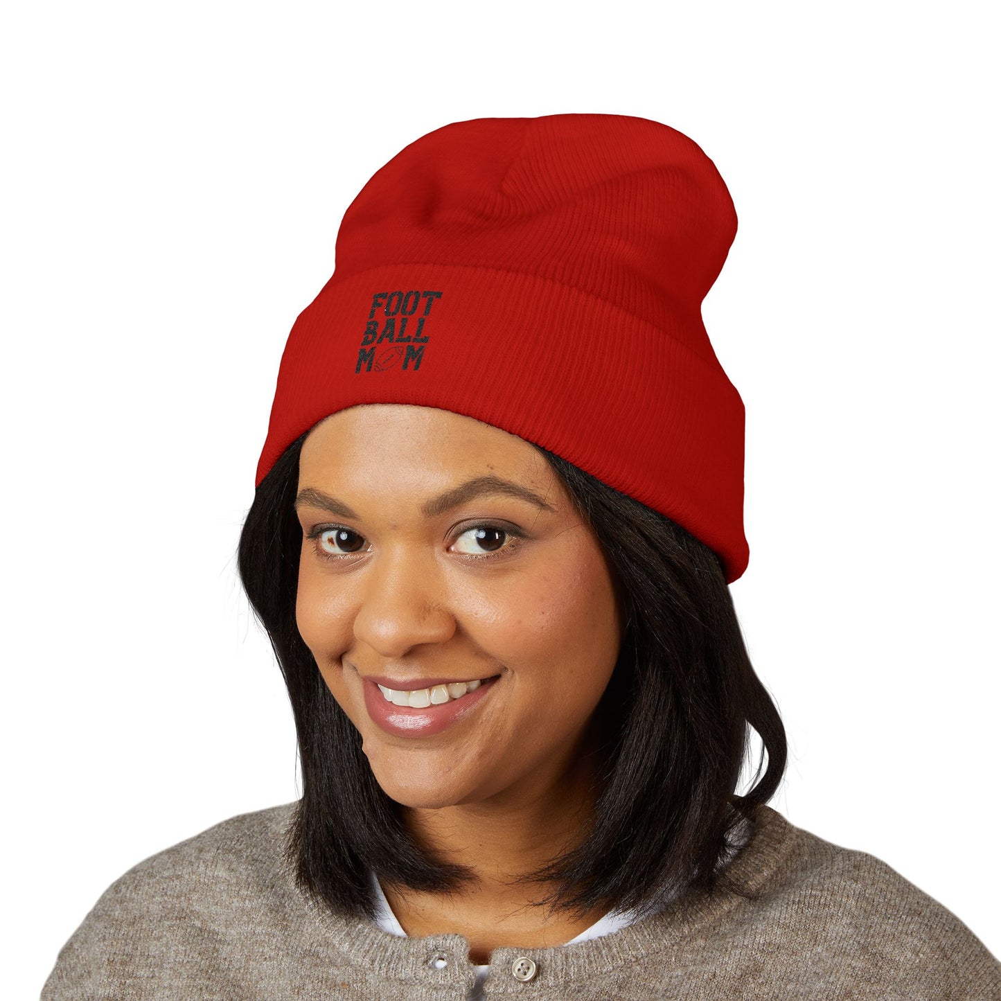 Football Mom Embroidered Cuffed Beanie – Cozy Sideline Knit Hat