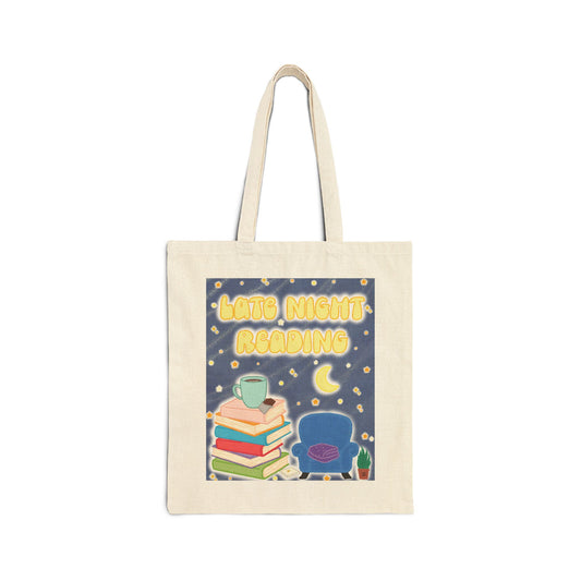 "Late Night Reading" Book Lover Canvas Tote Bag