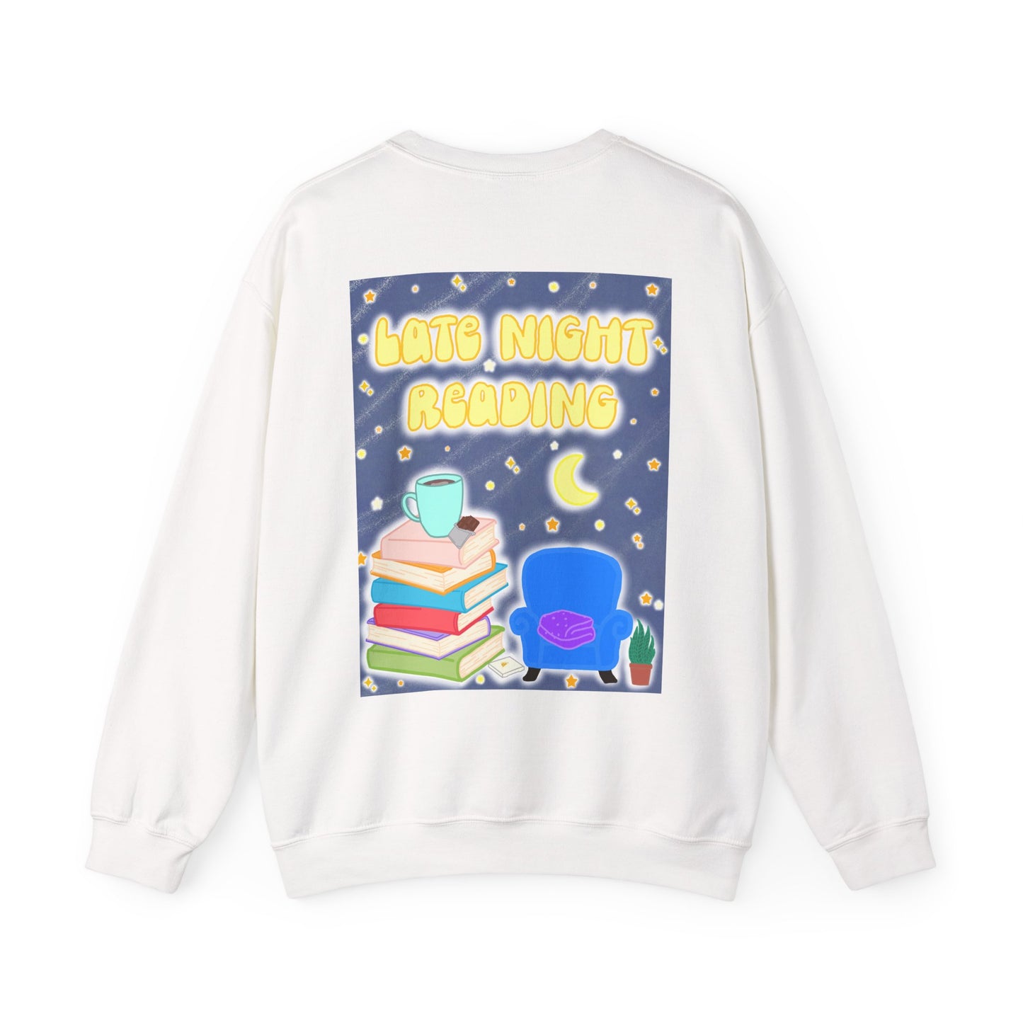 "Late Night Reading " — Cozy Book Lover Crewneck (Black Text)