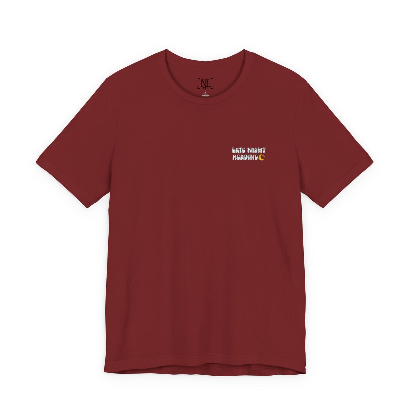 Late Night Reading - Embroidered Literary Tee (White Text)