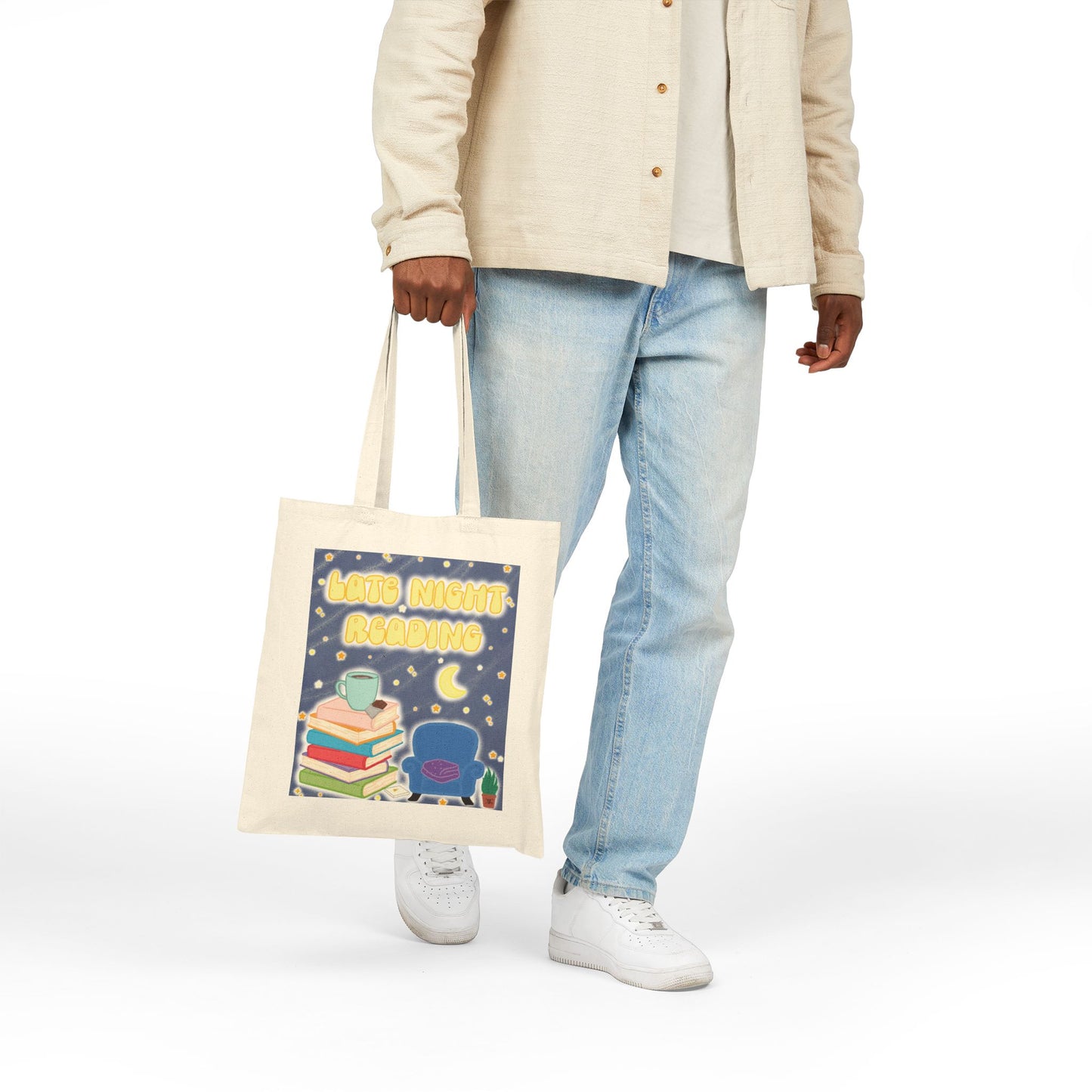 "Late Night Reading" Book Lover Canvas Tote Bag