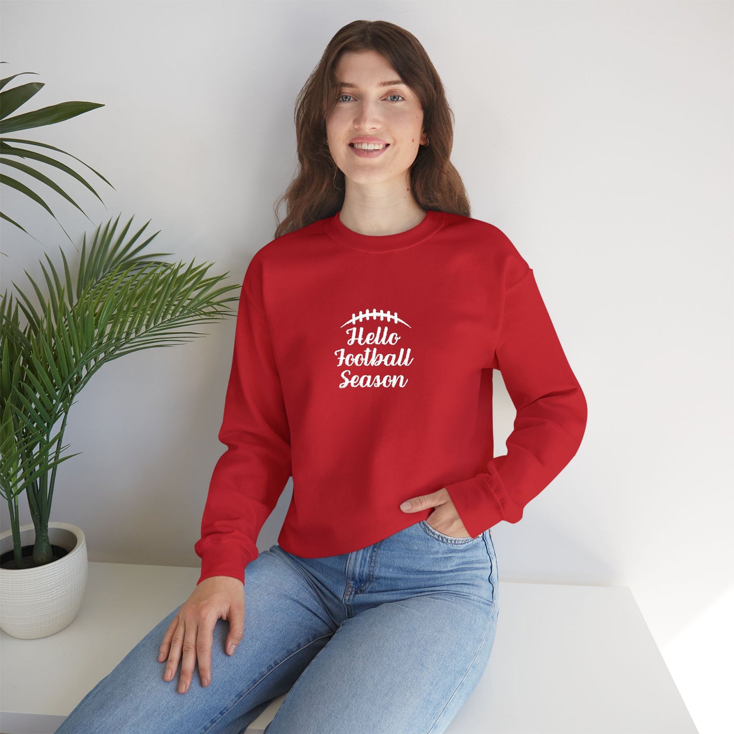 Hello Football Season Sweatshirt — Cozy Game Day Crewneck (White Text)