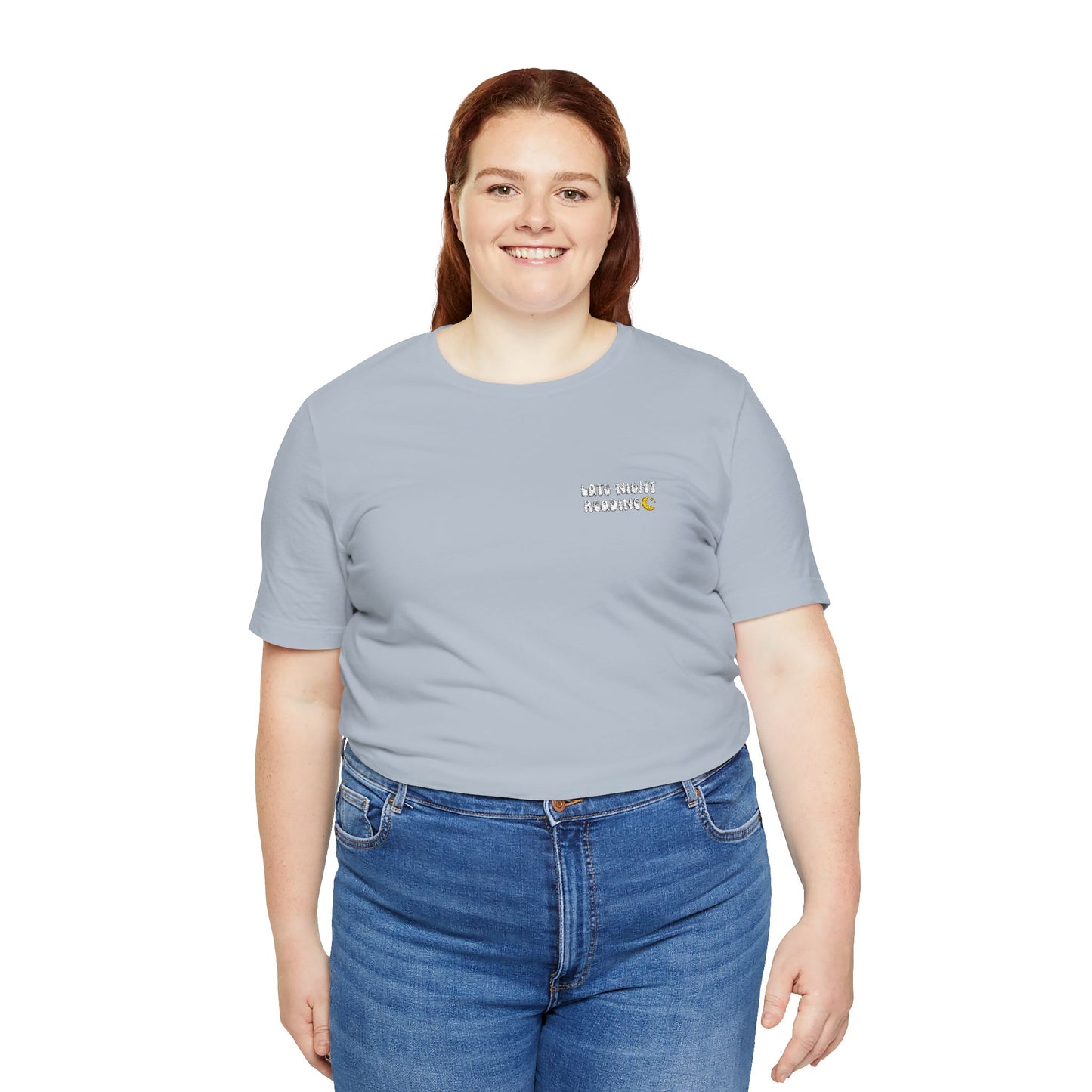 Late Night Reading - Embroidered Literary Tee (White Text)