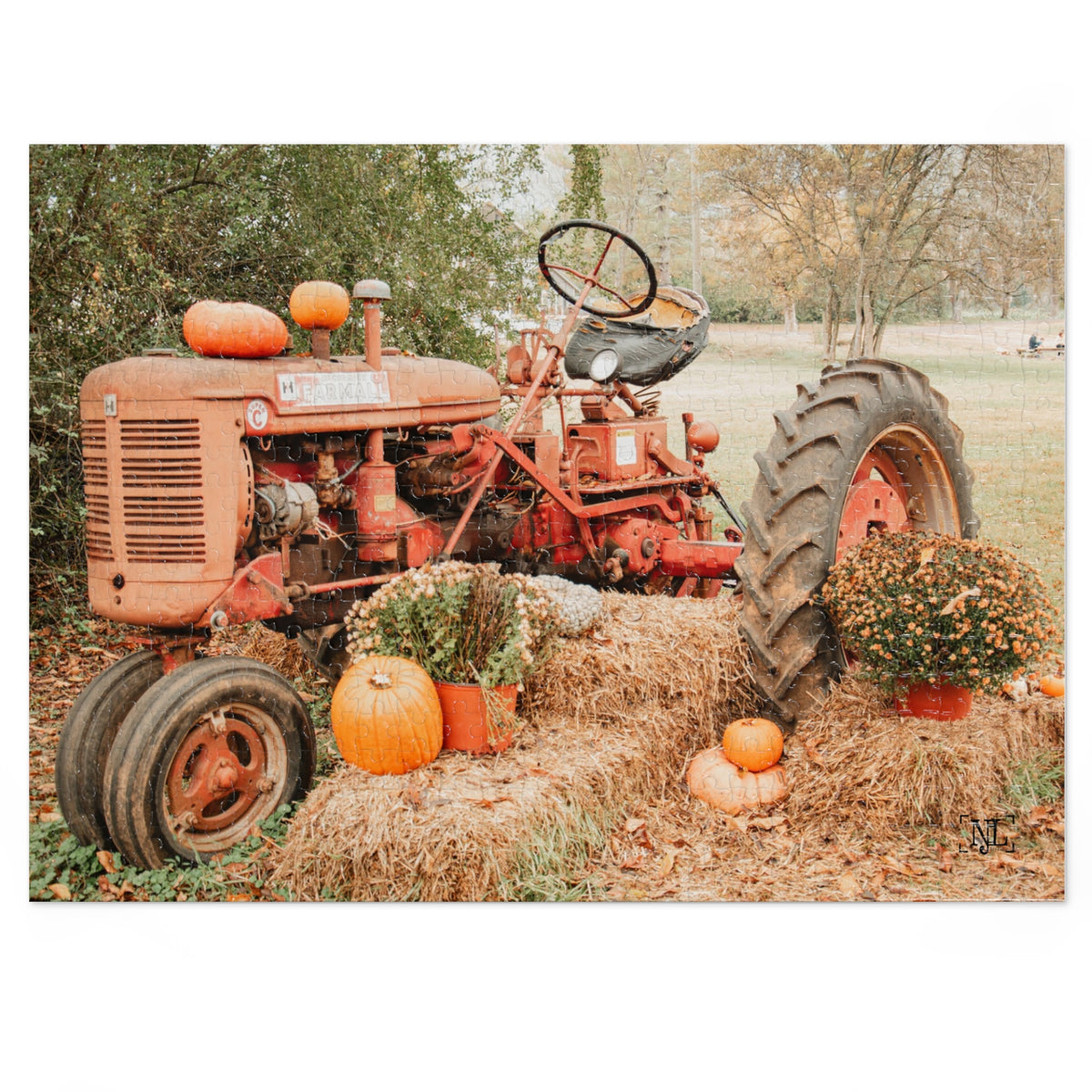 Rustic Fall Tractor Jigsaw Puzzle with Tin