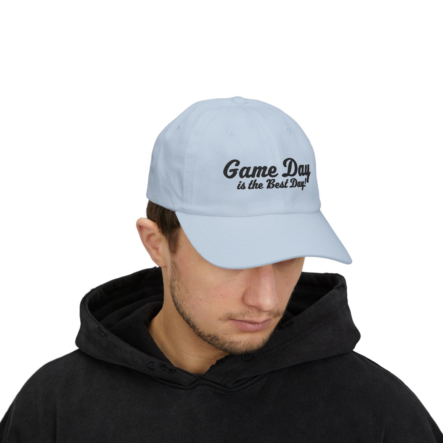 Baseball Hat "Game Day is the Best Day!" Black Text Embroidered