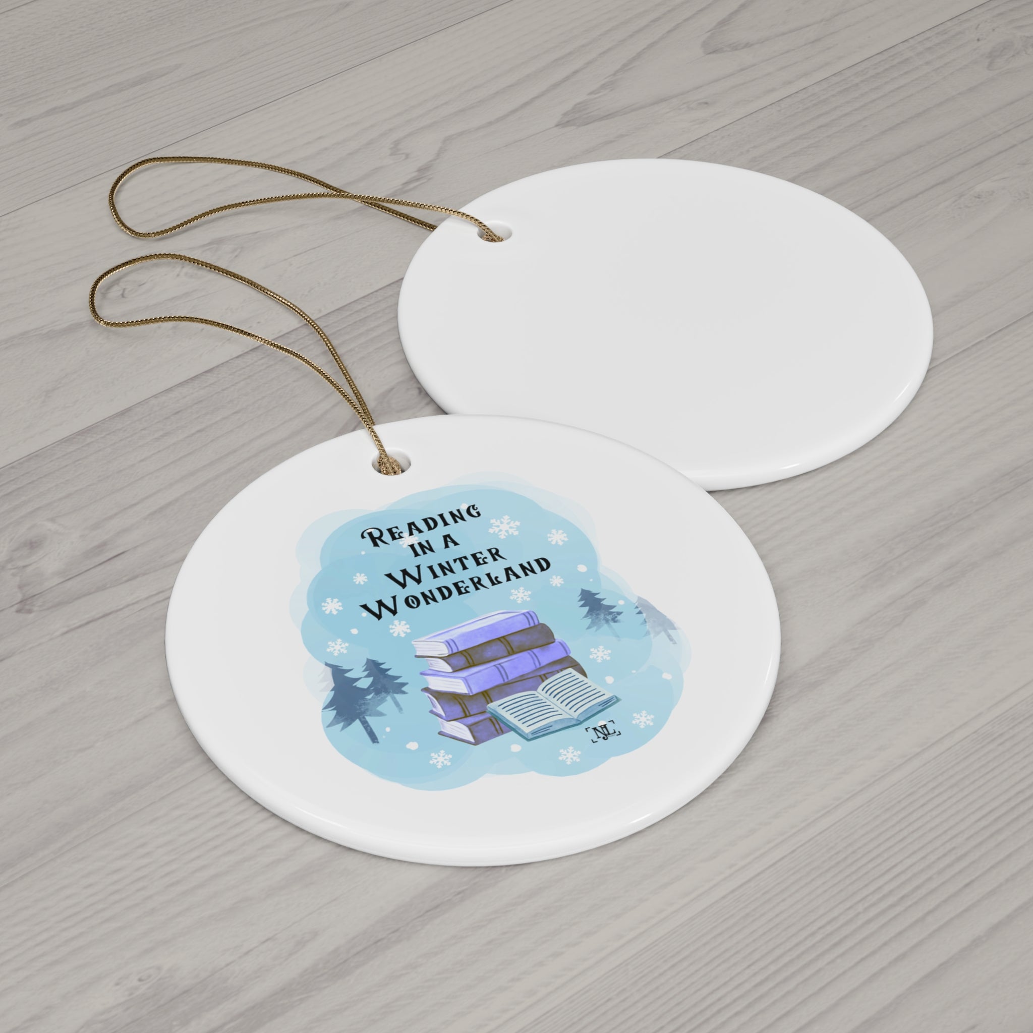 Reading in a Winter Wonderland Ceramic Ornament