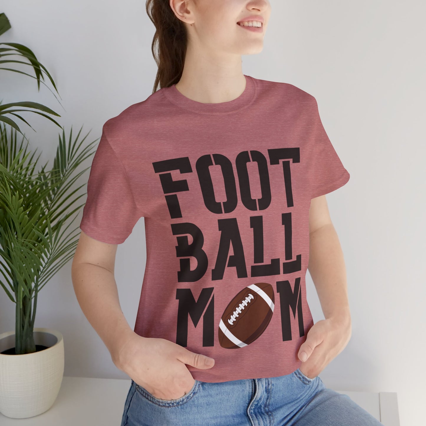 Football Mom T-Shirt – Bold Stacked Text with Football Graphic