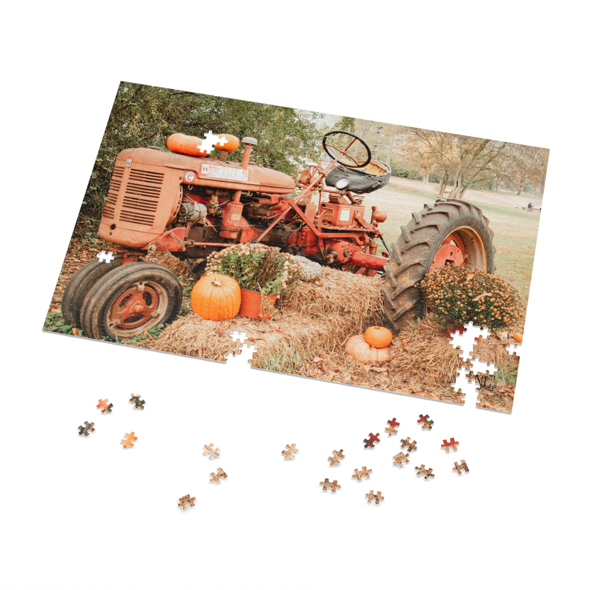 Rustic Fall Tractor Jigsaw Puzzle with Tin