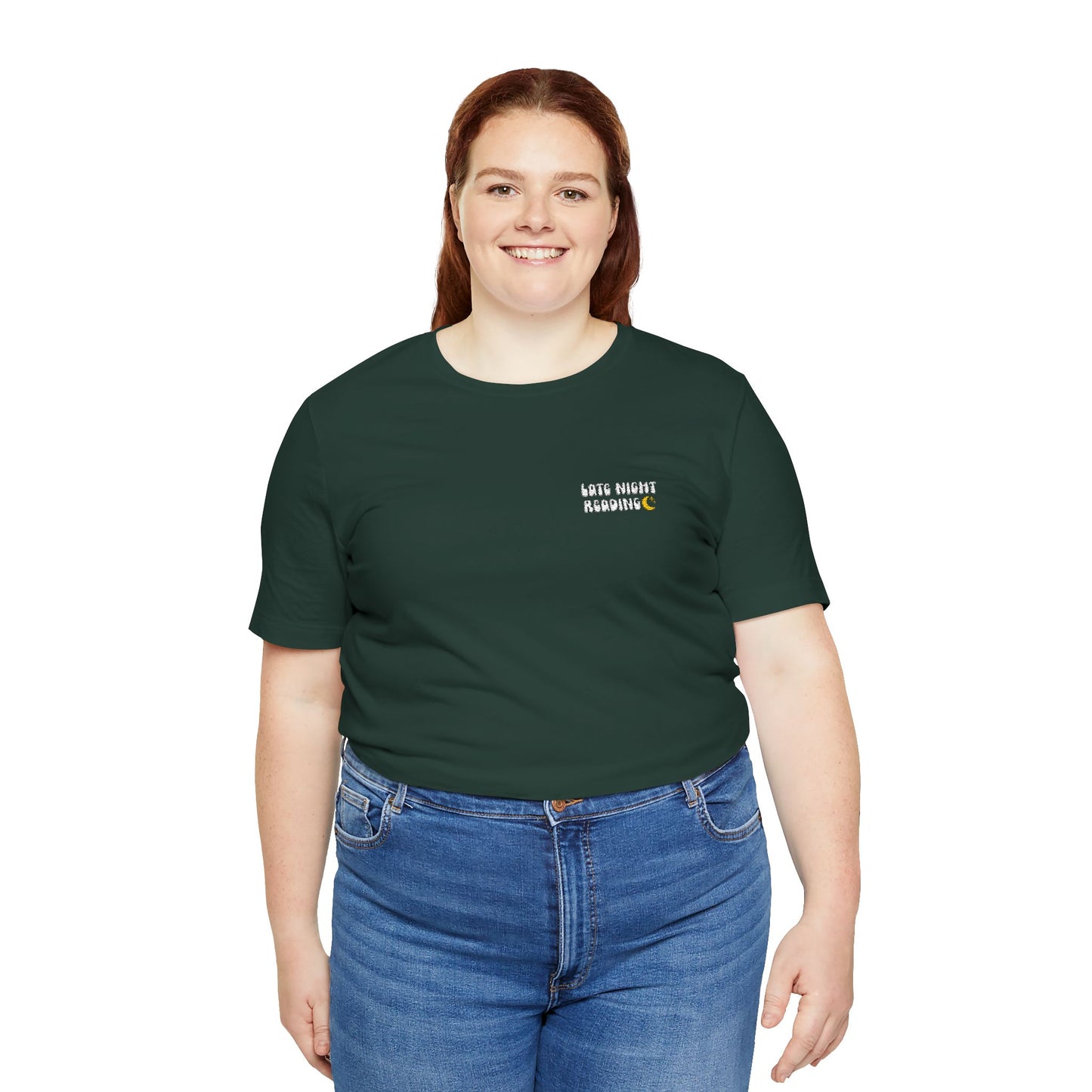Late Night Reading - Embroidered Literary Tee (White Text)