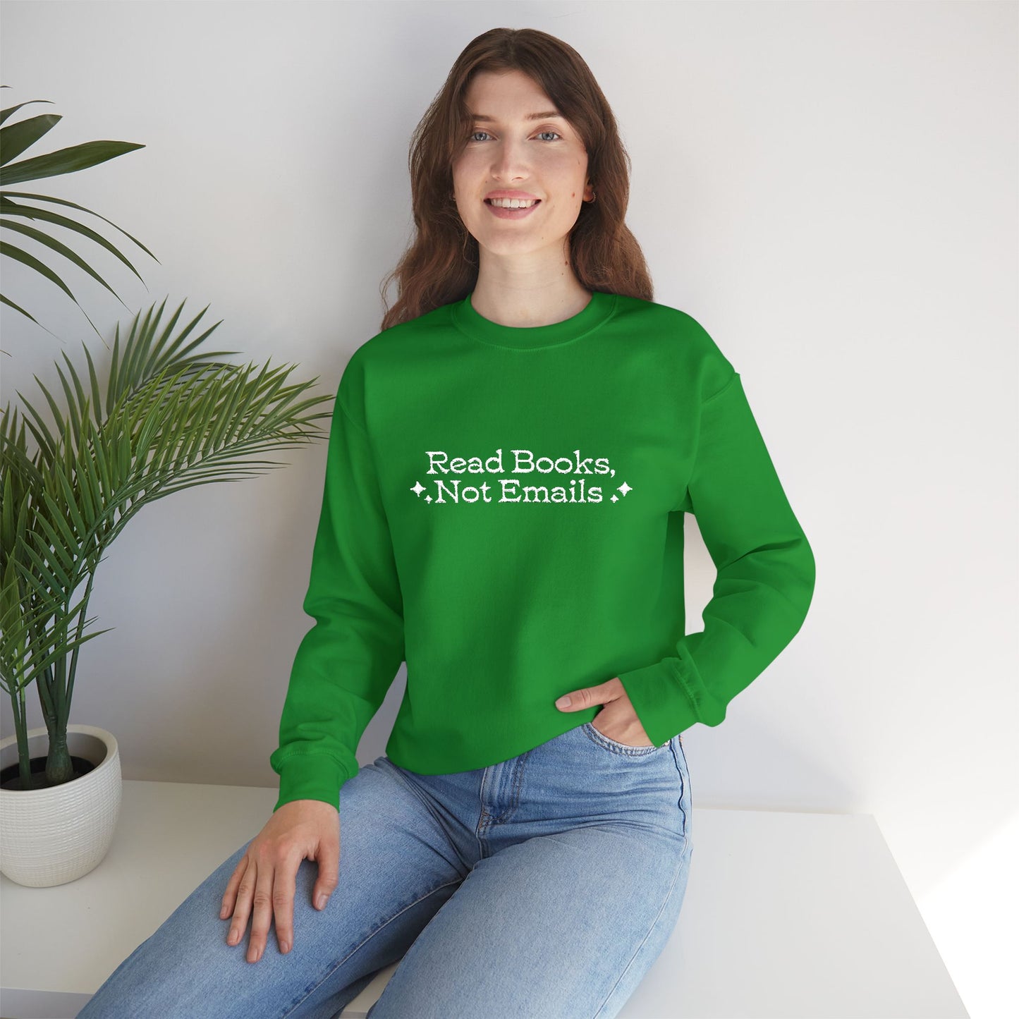 "Read Books Not Emails." - Embroidered Cozy Literary Sweatshirt (White Text)