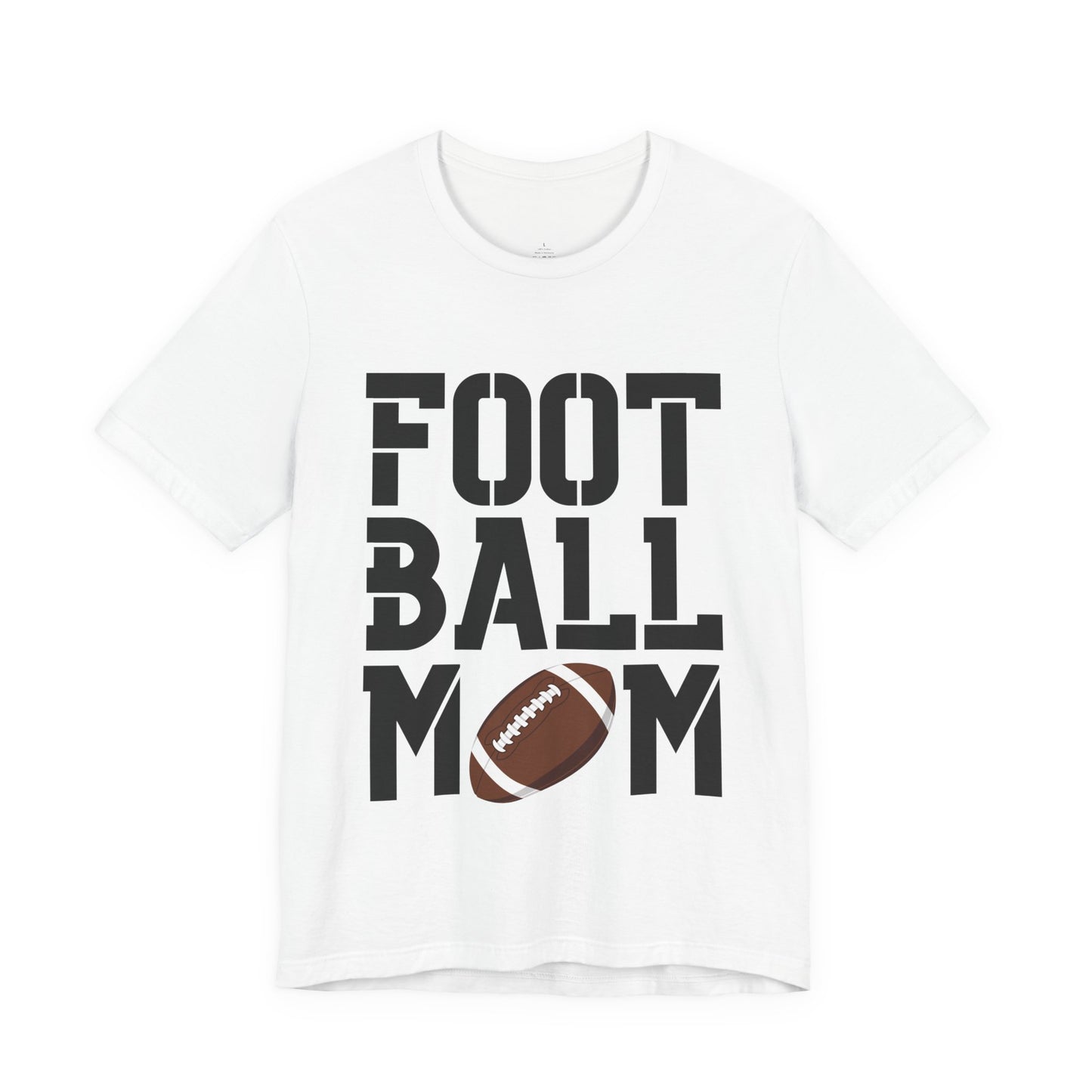 Football Mom T-Shirt – Bold Stacked Text with Football Graphic