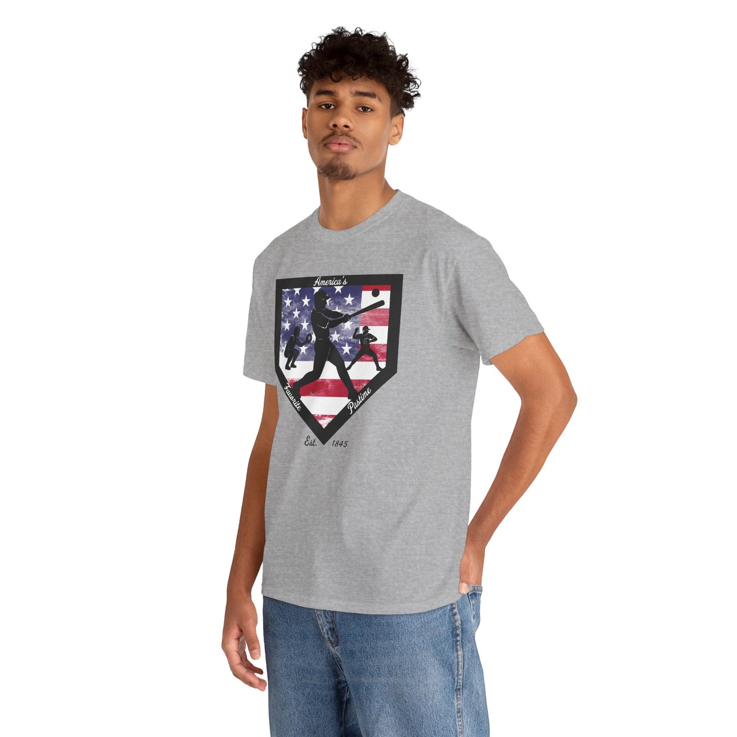 Baseball Home Plate American Flag T‑Shirt – America's Favorite Pastime Design