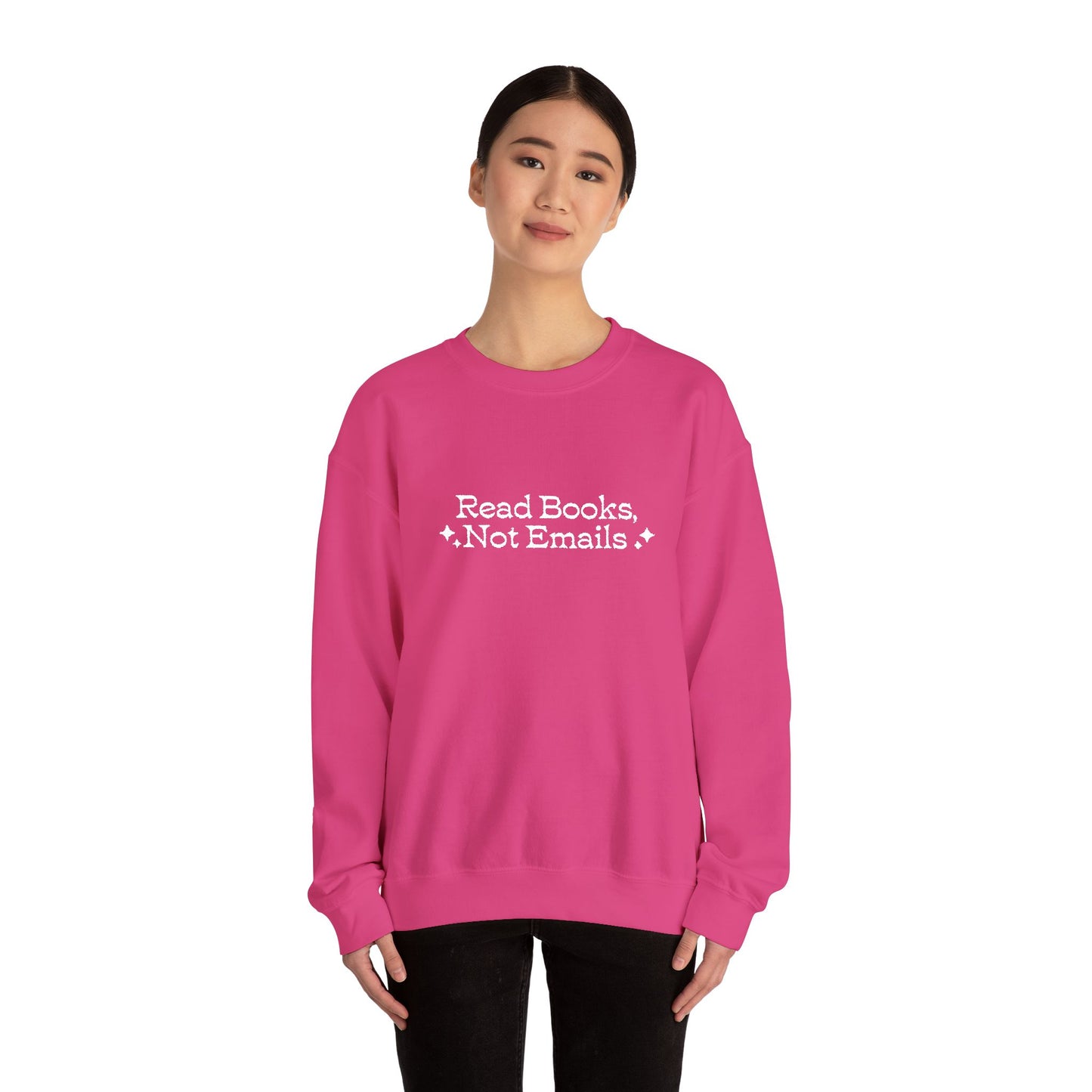 "Read Books Not Emails." - Embroidered Cozy Literary Sweatshirt (White Text)