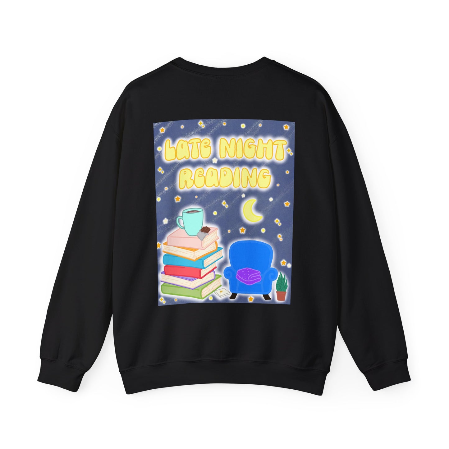 "Late Night Reading " — Cozy Book Lover Crewneck (White Text)