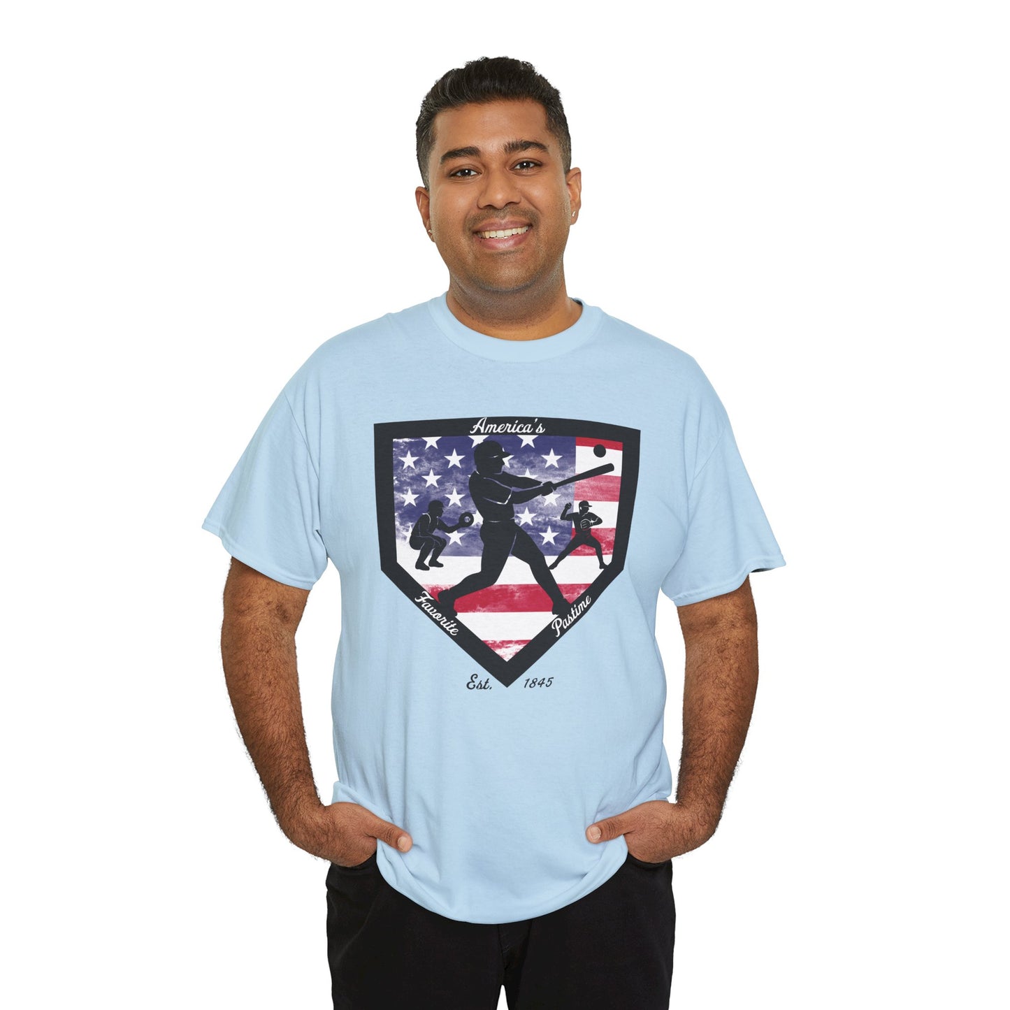 Baseball Home Plate American Flag T‑Shirt – America's Favorite Pastime Design